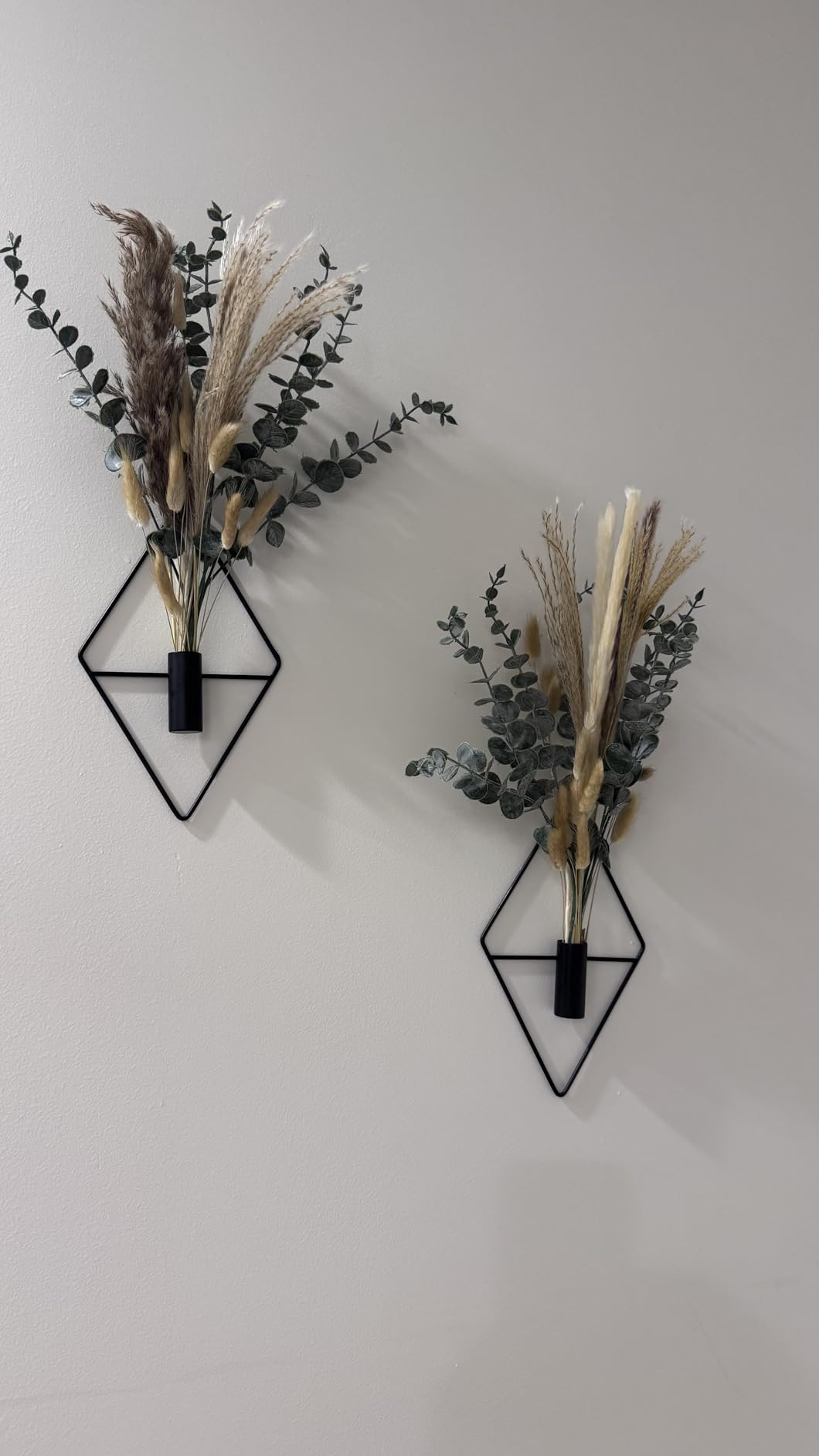 Jexine 4 Pcs Hanging Planters with Artificial Eucalyptus Metal Hanging Vase Indoor Plants Holder Modern Geometric Boho Bathroom Wall Decor for Living Room Home Office(Black) customer photo 1