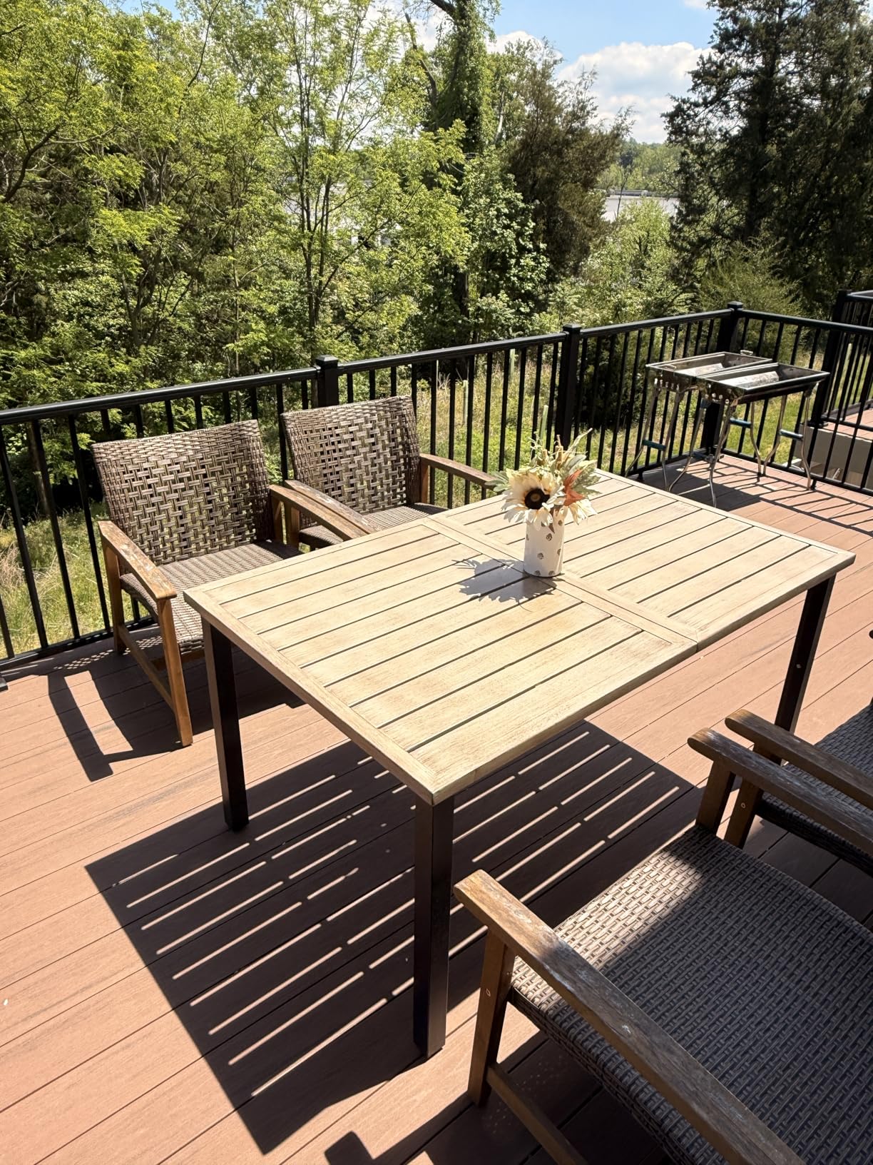HERA'S HOUSE Outdoor Dining Table for 6, Rectangular Metal Patio Table with Umbrella Hole, 6-Person Weather Resistant Wood-Like Steel Slat Table for Lawn Garden Backyard, L60 xW36 xH29 customer photo 1