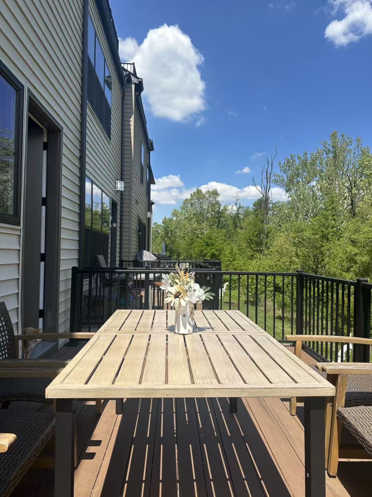 HERA'S HOUSE Outdoor Dining Table for 6, Rectangular Metal Patio Table with Umbrella Hole, 6-Person Weather Resistant Wood-Like Steel Slat Table for Lawn Garden Backyard, L60 xW36 xH29 customer photo 2