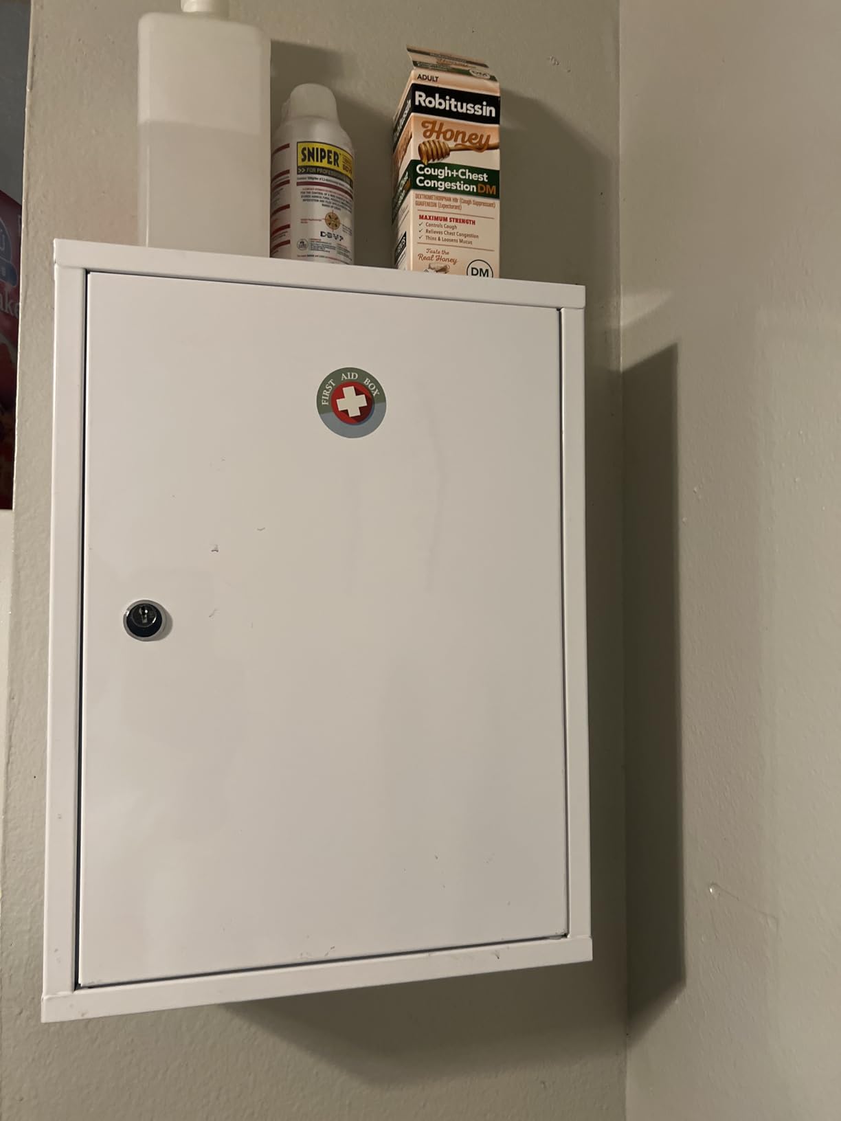KYODOLED Wall Mount Locking Medicine Cabinet, Large Capacity First Aid Cabinet for Bathroom, Medicine Cabinet with Key, Secure Steel Lock Box for Medication, 15.75