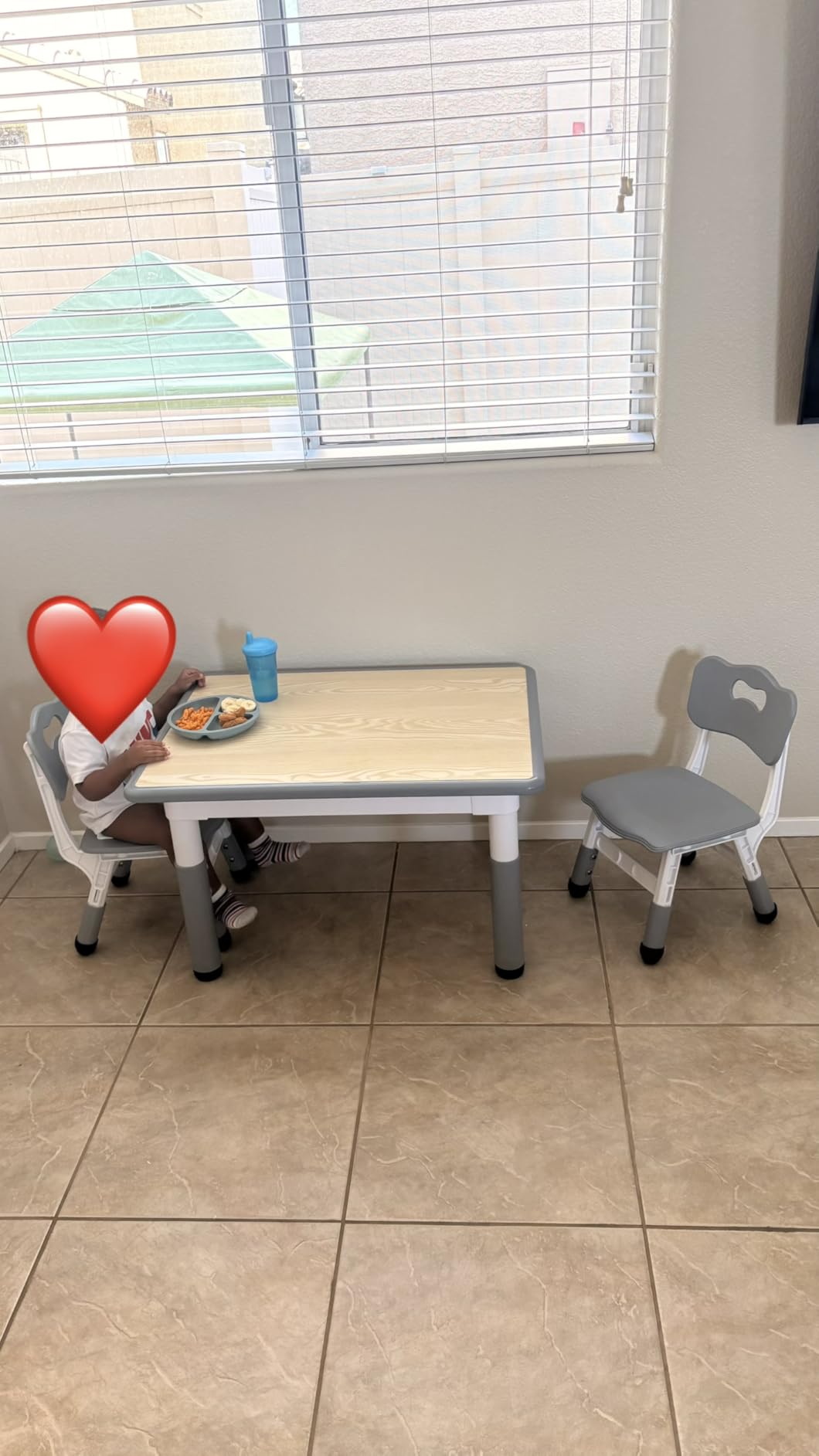 Brelley Kids Table and 2 Chairs Set, Height Adjustable Toddler Desk 31.5