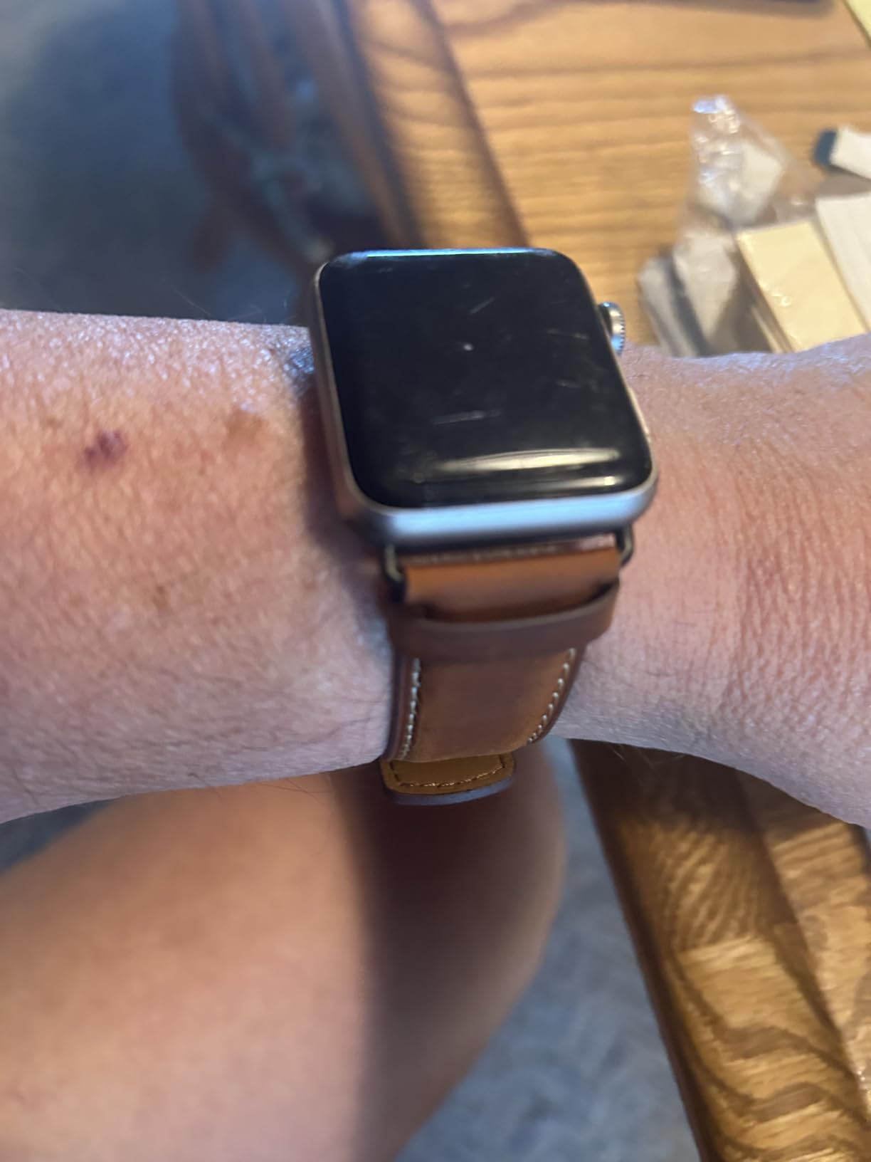 SUNFWR Leather Bands Compatible with Apple Watch Band 42mm(Series 3 2 1) 44mm 45mm 46mm 49mm for Men Women, Top Grain Genuine Leather Replacement Strap for iWatch Ultra 3 2 1, SE3 2 1, Series 11 10 9 8 7 6 5 4 3 2 1 customer photo 1