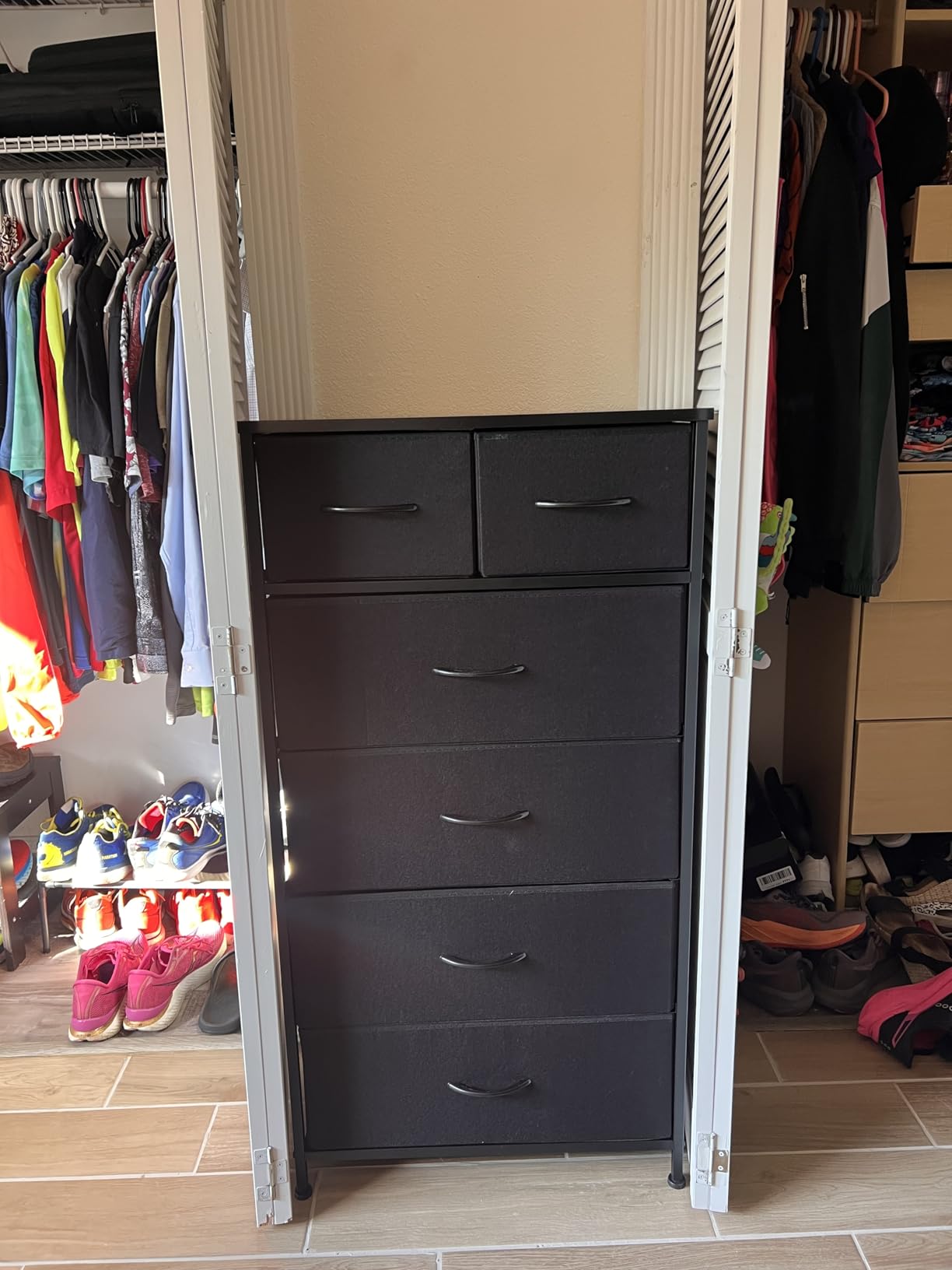 Mifuro Tall Dresser for Bedroom, Vertical Storage Organizer Tower with 7 Drawers, Chest of Drawers with Fabric Bins, Steel Frame, Wood Top for Bedroom, Closet, Entryway - Black customer photo 1