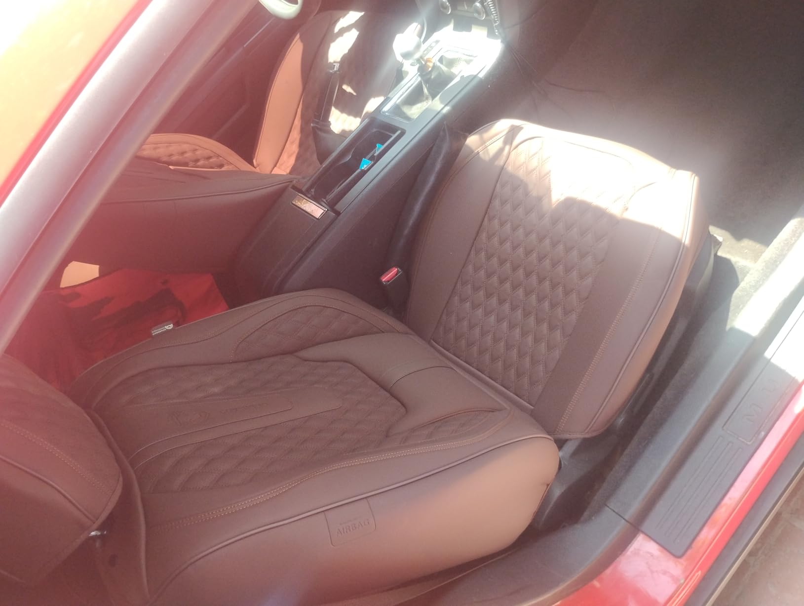 Coverado Car Seat Covers Full Set, Nappa Leather Seat Covers for Car, Waterproof Car Seat Protector with Lumbar Support, Automotive Seat Covers Universal Fit for Most Cars SUV Trucks (Beige) customer photo 1