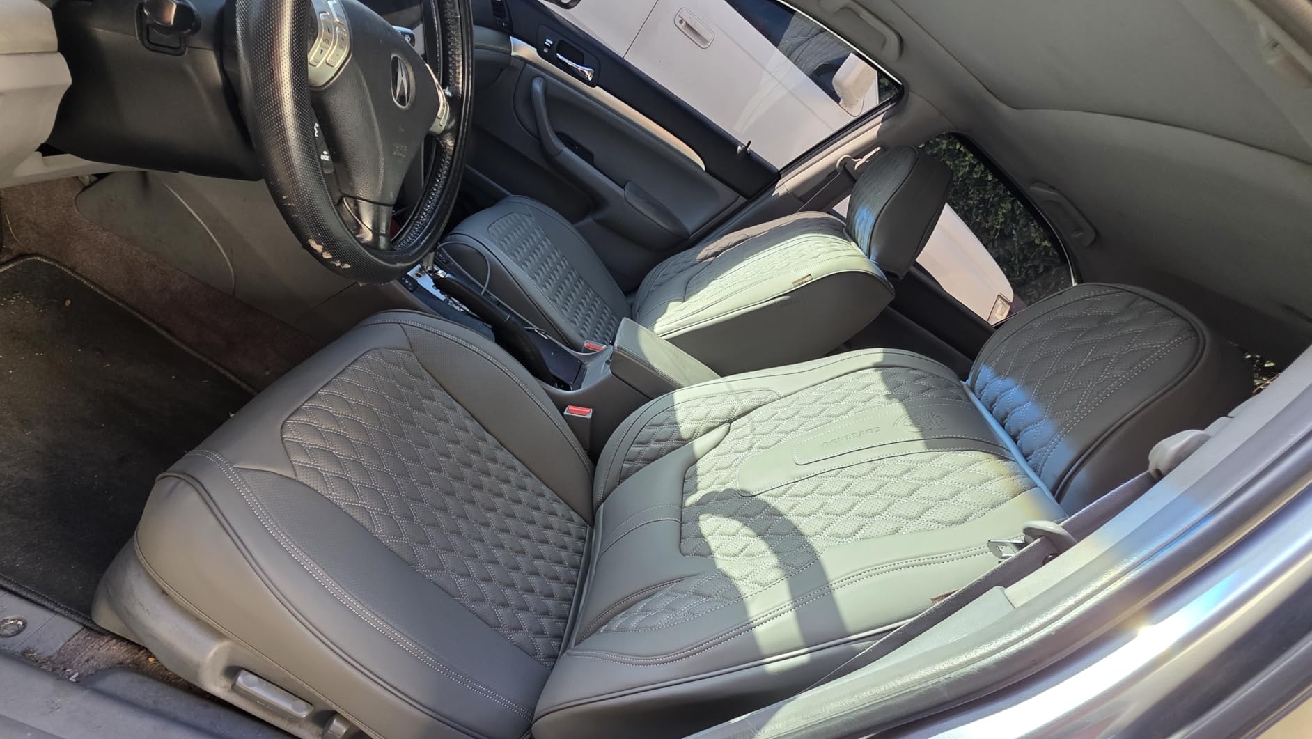 Coverado Car Seat Covers Full Set, Nappa Leather Seat Covers for Car, Waterproof Car Seat Protector with Lumbar Support, Automotive Seat Covers Universal Fit for Most Cars SUV Trucks (Beige) customer photo 2