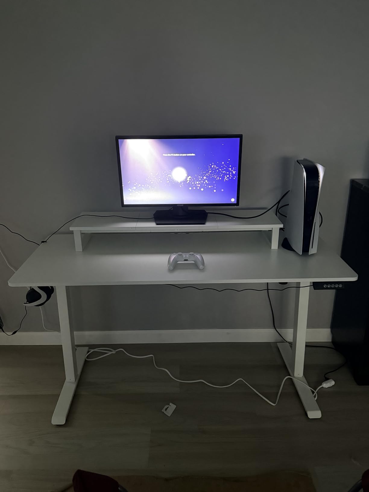 YAOHUOO Dual Monitor Stand Riser, 39Inch Large Monitor Stands for 2 Monitors, Computer Monitor Stand, Wooden Desktop Oraganizer Shelf for Office Desk Computer,Laptop,TV customer photo 1