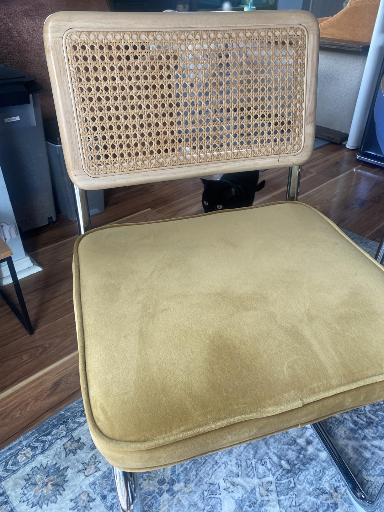 Zesthouse Natural Rattan Dining Chairs Set of 4, Mid Century Modern Dining Room Chairs with Chrome Leg, Faux Leather Kitchen Chair with Solid Wood Back and Cane Mesh, Cesca Design Inspired, Brown customer photo 1