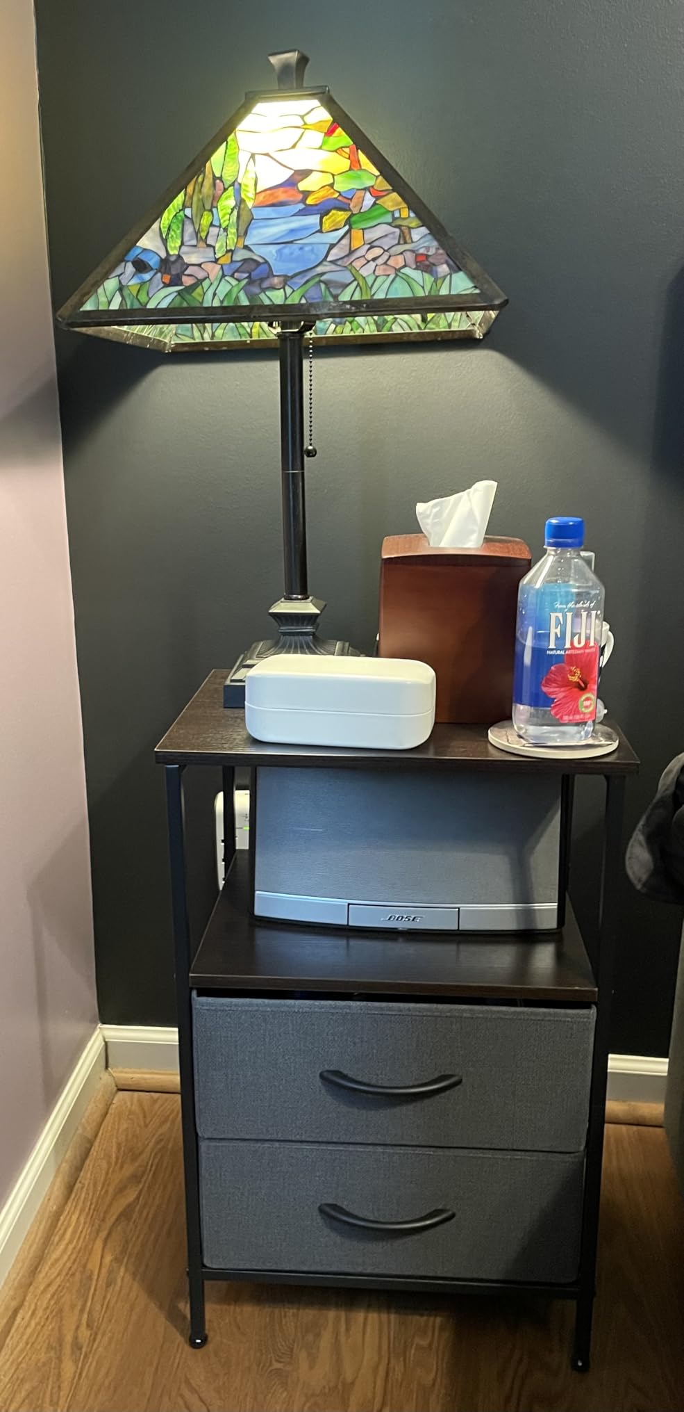 Huuger Nightstand with Charging Station, Side Table with Fabric Drawers, End Table with Open Shelf, Bedside Table with USB Ports and Outlets, Night Stand for Bedroom, Rustic Brown and Black customer photo 1