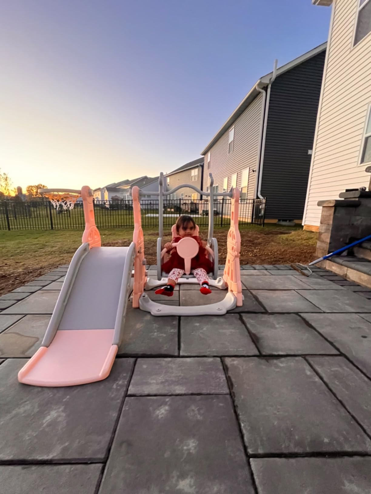BIERUM 4 in 1 Toddler Slide and Swing Set, Baby Slide for Toddlers Age 1-2, with Basketball Hoop, Indoor Outdoor Toddler Playset Blue customer photo 1