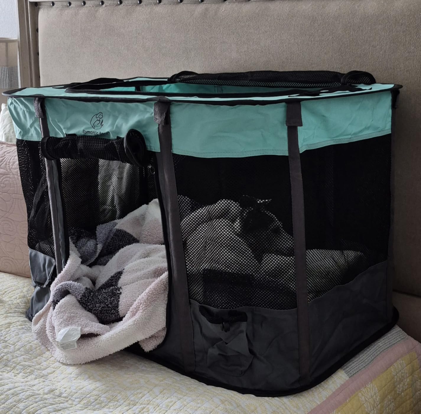 40x32x24 Inches Dog Playpen, Pet Playpen, Foldable Puppy Cat Playpen, Portable Exercise Kennel Tent Crate, Water-Resistant Breathable Shade Cover, Indoor Outdoor Travel Camping Use for Small Animals(L) customer photo 1