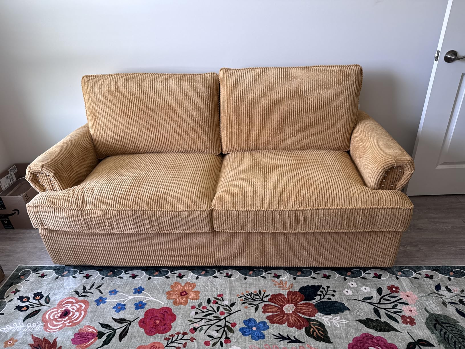 Reversible Sleeper Sofa Bed with Comfortable Memory Foam Mattress, Convertible Corduroy Full Size Pull Out Couch for Living Room, Space Saving Furniture, 76