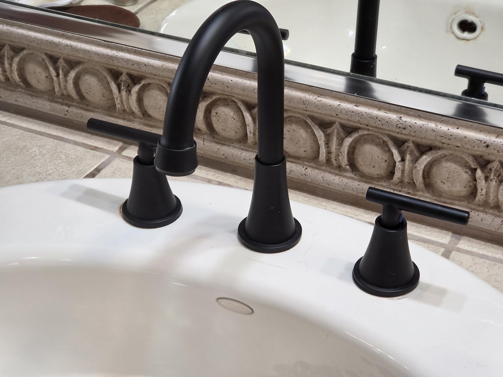Bathroom Faucets for Sink 3 Hole, Hurran Matte Black Bathroom Sink Faucet with Pop-up Drain and Supply Lines, Stainless Steel Lead-Free Widespread Faucet for Vanity RV Farmhouse Sink customer photo 2