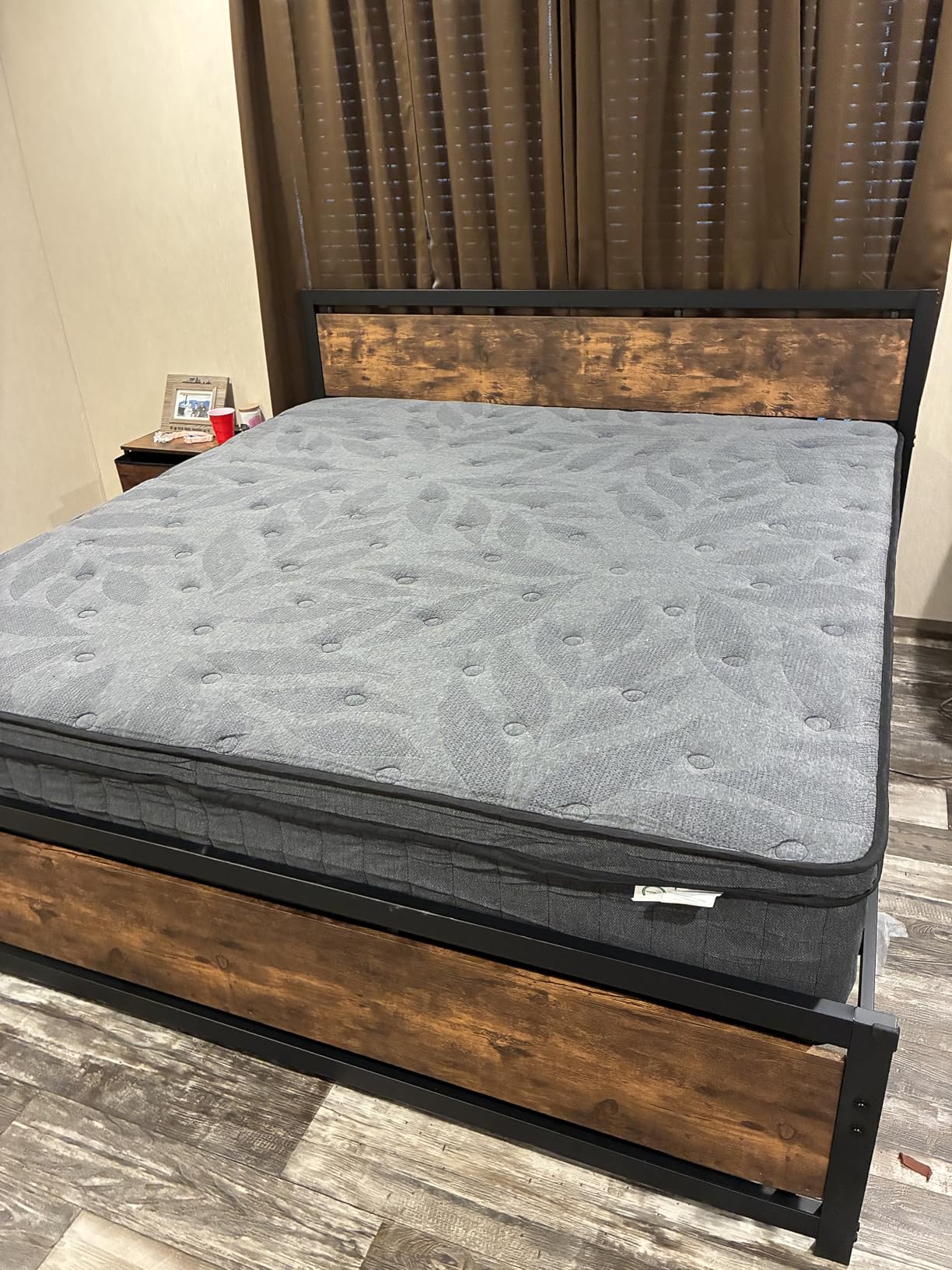 LIKIMIO King Bed Frame with Headboard and Footboard, Metal Strong Supports, Easy Assembly, Noise-Free, No Box Spring Needed, Walnut customer photo 1