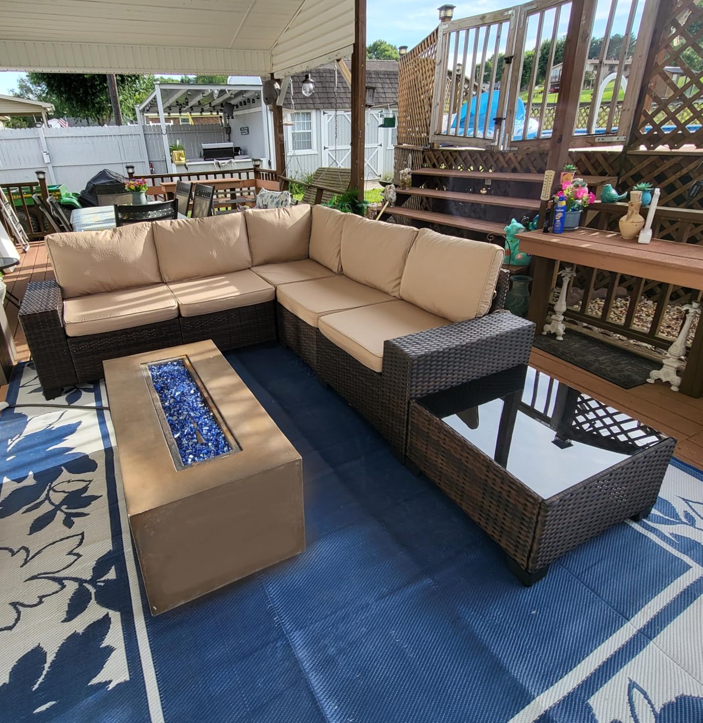 Outdoor Patio Furniture Set, 6 Pieces Outdoor Sectional Furniture High Backrest Patio Sofa, All-Weather PE Rattan Patio Conversation Set with Coffee Table & Cushions(Dark Blue) customer photo 1