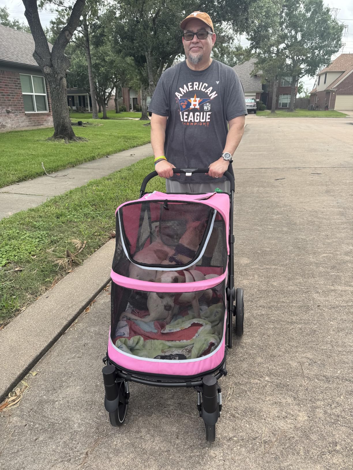 Petbobi Dog Stroller for Large & Medium Dogs - Easy Fold Dual Entry Pet Stroller with One-Foot Brake, All Terrain Wagon Cart with Air Mesh, Ideal for Large Senior Pets up to 80 lbs, Black customer photo 2