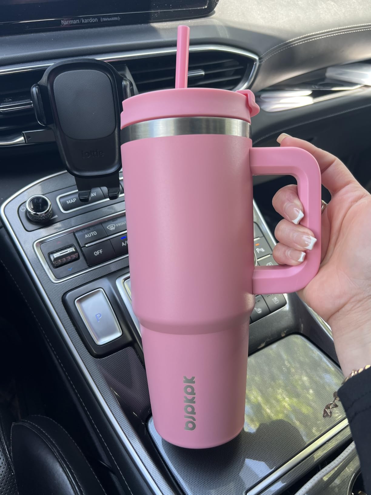 BJPKPK 40oz Stainless Steel Insulated Tumbler With Handle And Lid Straw Travel Coffee Mug Thermal Cup, Navy Blue customer photo 1
