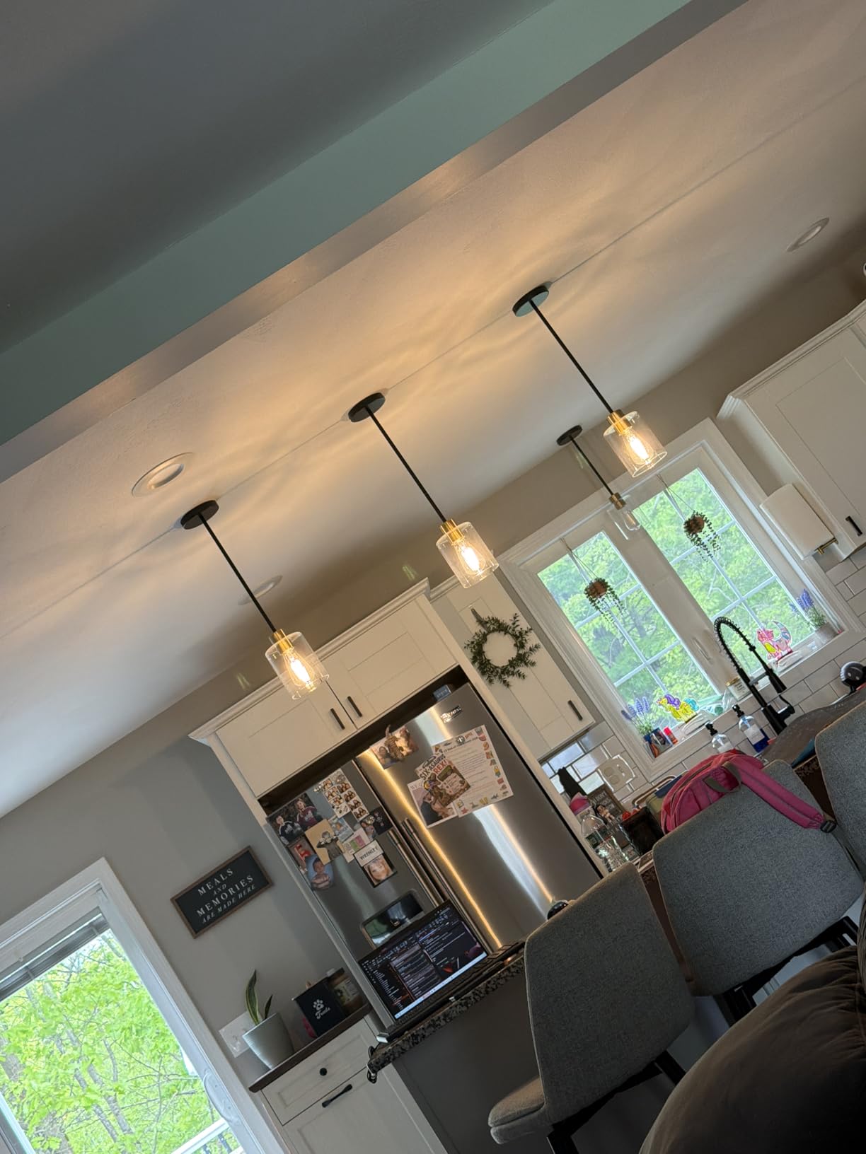 Brass Pendant Lights Kitchen Island, Modern Farmhouse Clear Glass Pendant Light, Gold Light Fixture Kitchen Pendant Mini Hanging Light Fixture for Sink (Brass 2 Pack stem Rod) customer photo 1