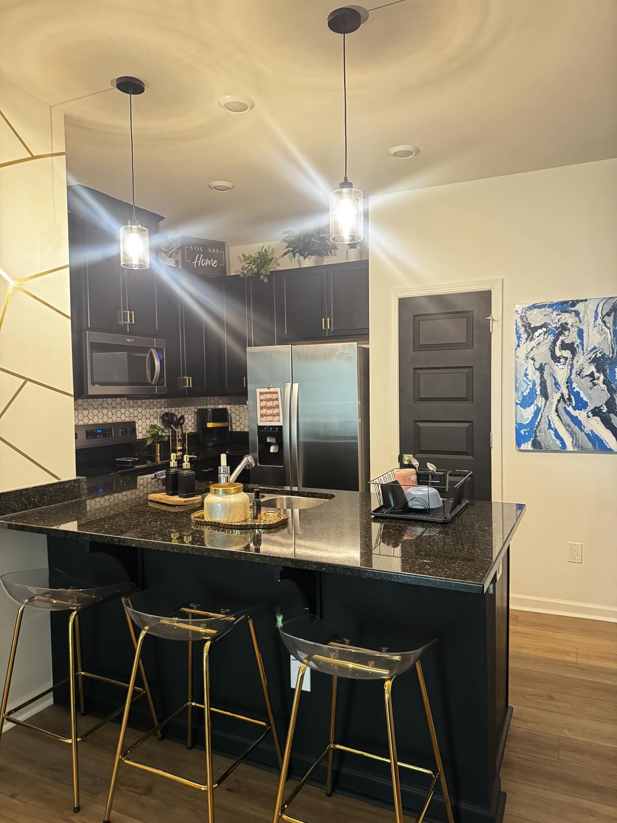 Brass Pendant Lights Kitchen Island, Modern Farmhouse Clear Glass Pendant Light, Gold Light Fixture Kitchen Pendant Mini Hanging Light Fixture for Sink (Brass 2 Pack stem Rod) customer photo 2