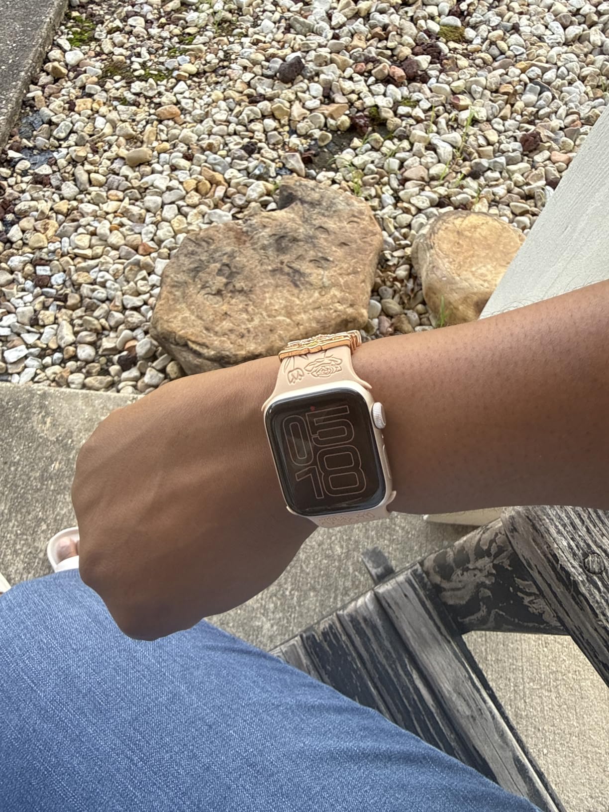 DaQin Flower Engraved Band Compatible with Apple Watch Bands for Women 40mm 38mm 41mm 42mm, Soft Silicone Strap With Dressy Decorative Apple Watch Charms for iWatch Series 11 10 9 8 7 6 5 4 3 2 1 SE customer photo 1