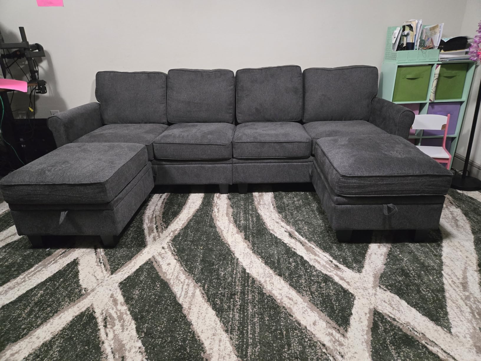 HONBAY Sectional Sofa with Storage Seat U Shaped Couch with Reversible Chaise Convertible Sectional Couches for Living Room, Dark Grey customer photo 2