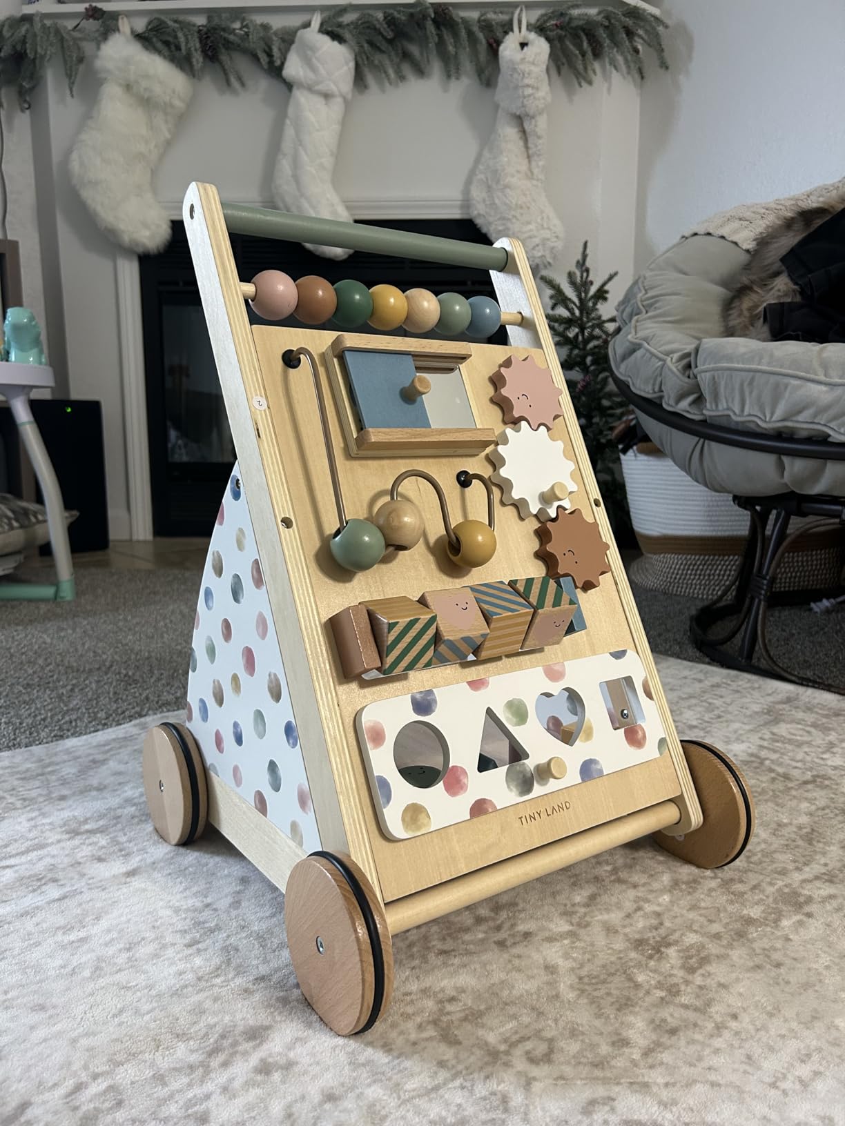 Tiny Land Wooden Baby Walker with Adjustable Speed, Montessori Activity Push Walker Toy for Toddlers, Baby Gift Parents Love for Boys & Girls (Morandi) customer photo 1