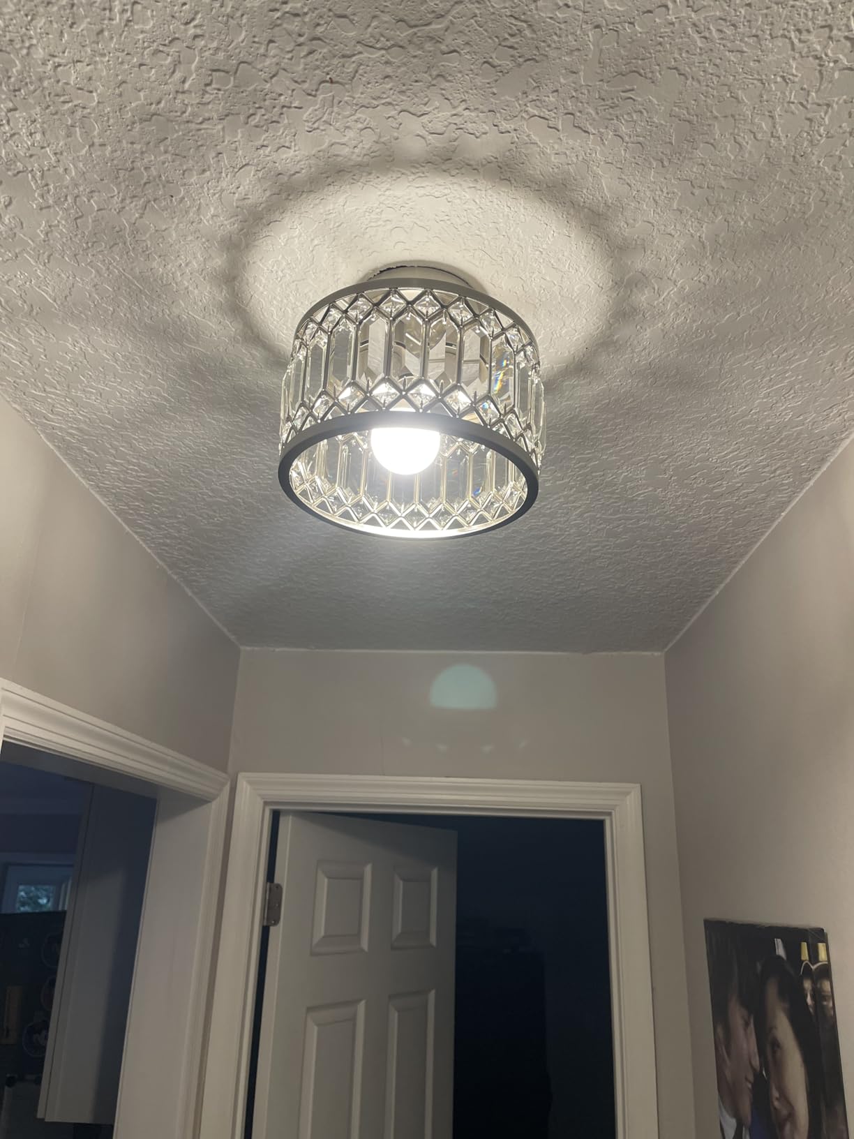 Rpzloila Crystal Ceiling Light Fixture, Modern Semi Flush Mount Ceiling Light, Crystal Chandelier for Kitchen Bedroom Bathroom Entryway Black (Bulb not Included) customer photo 1