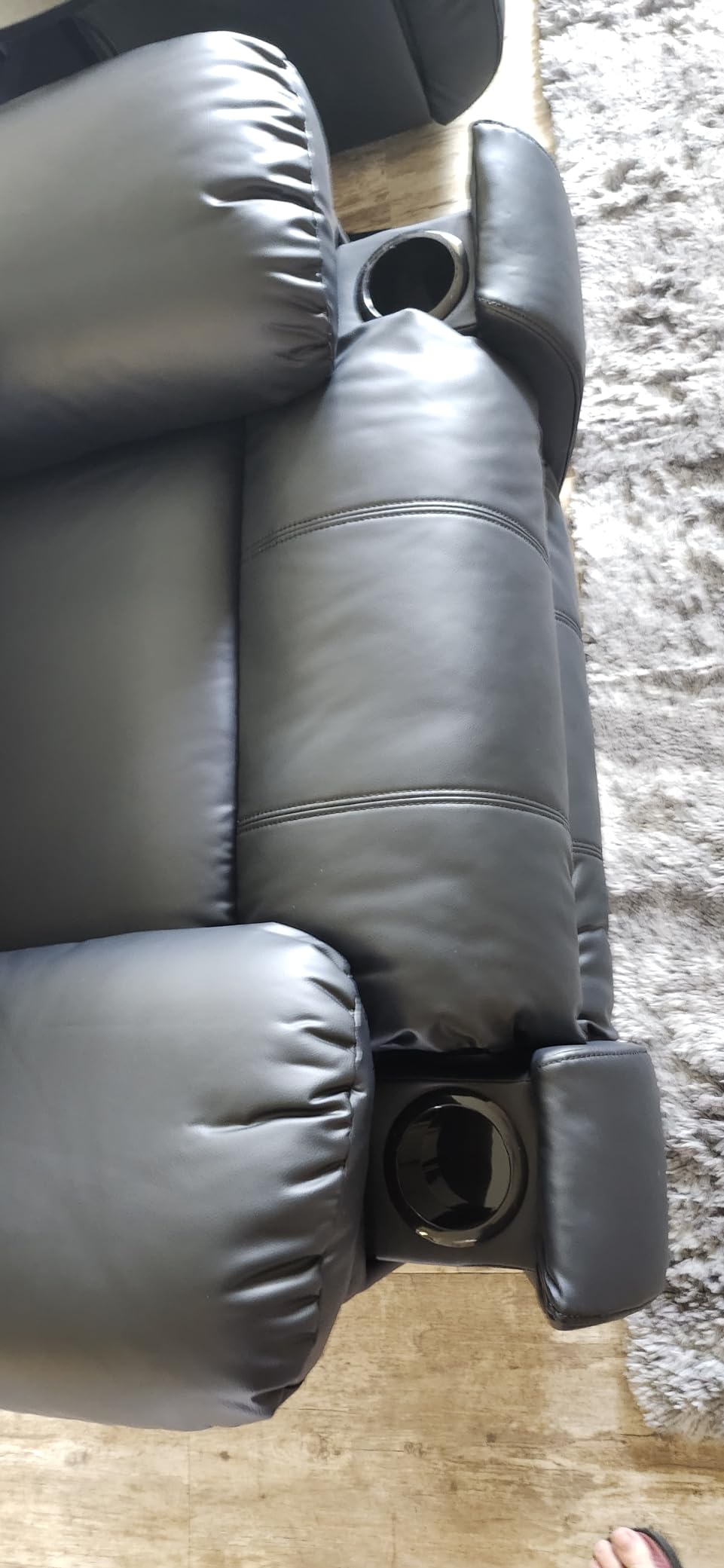 EBELLO Faux Leather Manual Reclining Sofa with 2 Concealed Cup Holders, Overstuffed Armrest 3 Seat Recliner Couch for Living Room, Bedroom, Meeting Room, Black customer photo 1