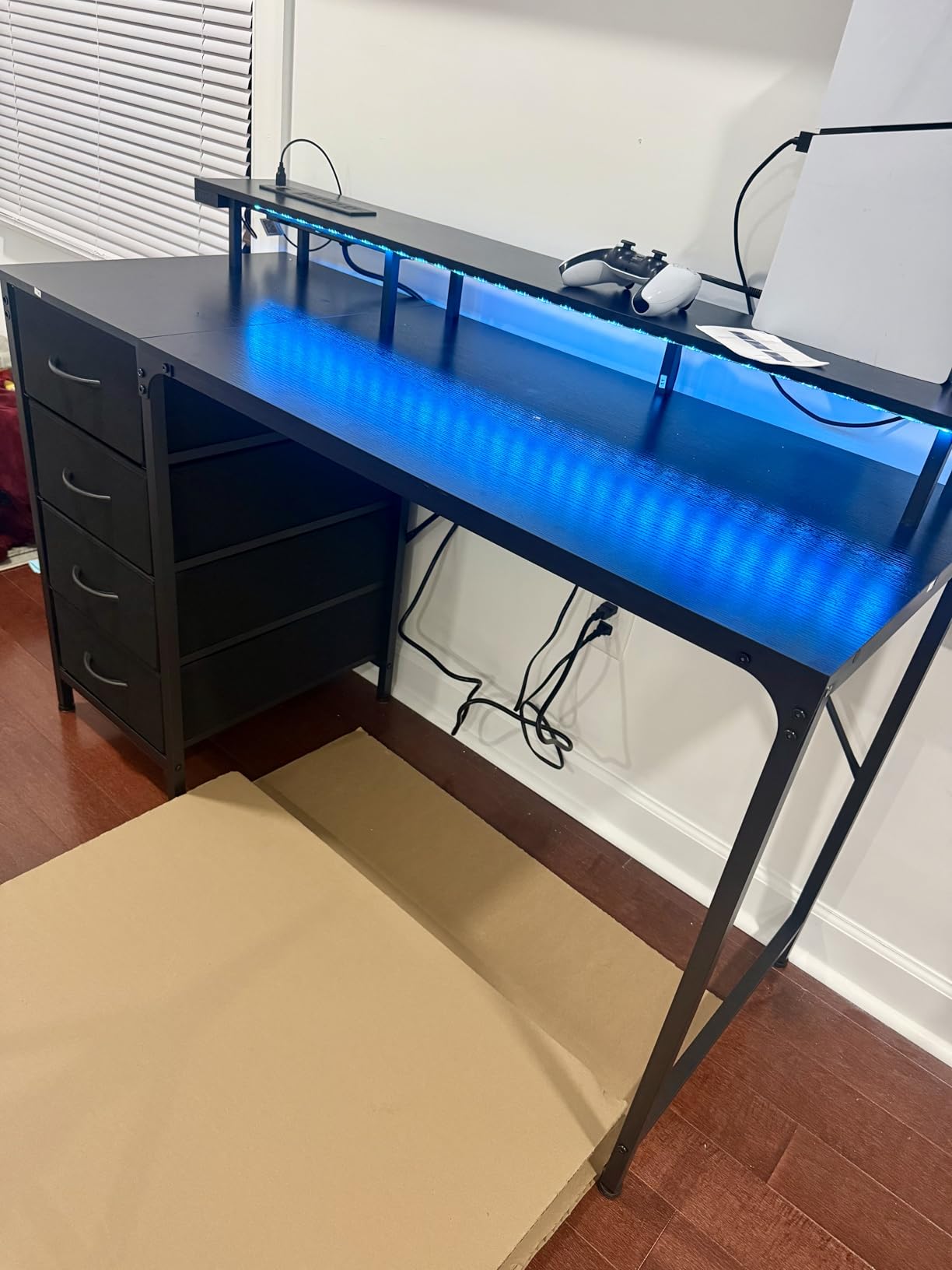 Huuger 47 Inch Computer Desk with Power Outlets and LED Lights, Gaming Desk with 4 Drawers, Office Desk with Monitor Stand, Study Work Home Office, Small Spaces, Black customer photo 1