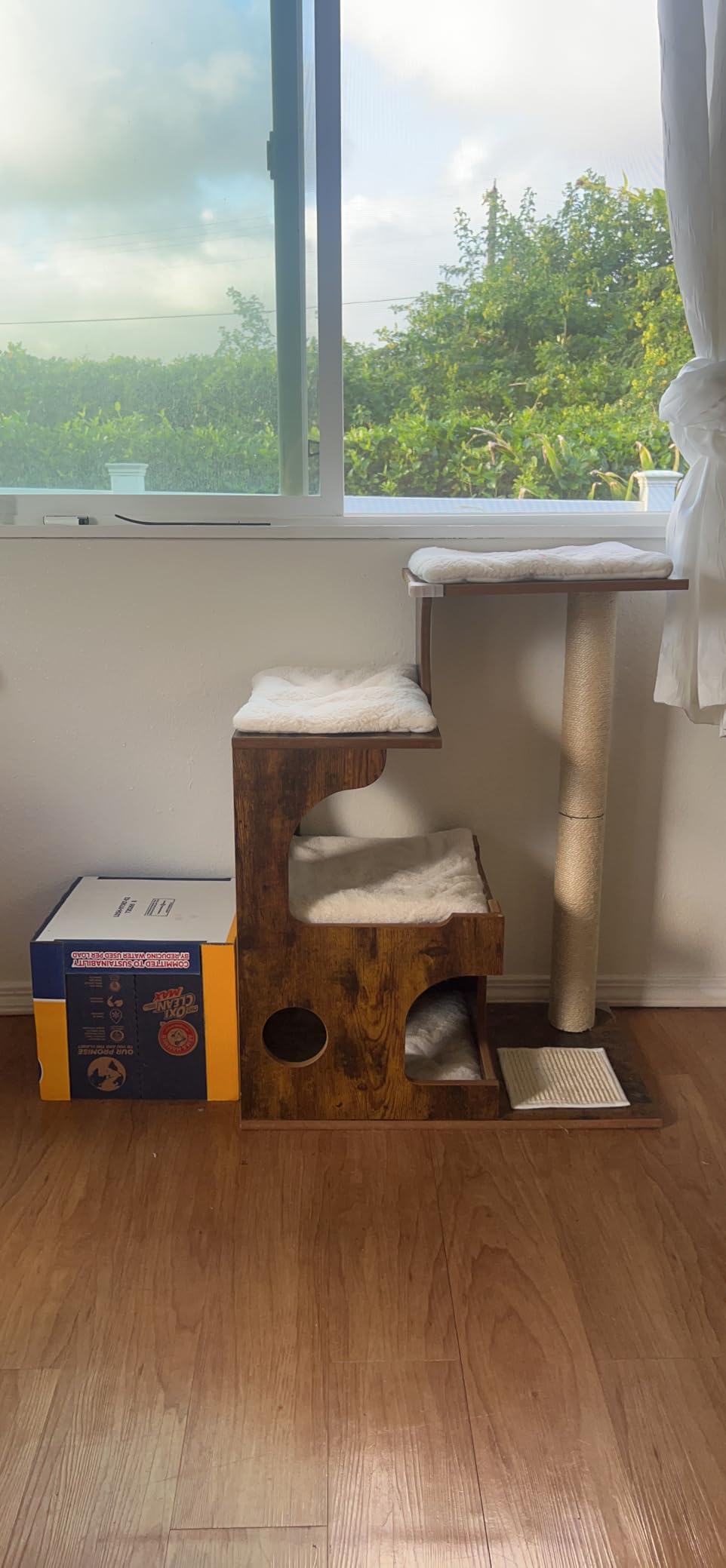 Feandrea WoodyWonders Cat Tree, 33.8-Inch Modern Cat Tower, Cat Condo with 3 Perches, Scratching Post and Mat, Cave, 4 Removable Washable Cushions, Cloud White UPCT070W01 customer photo 2