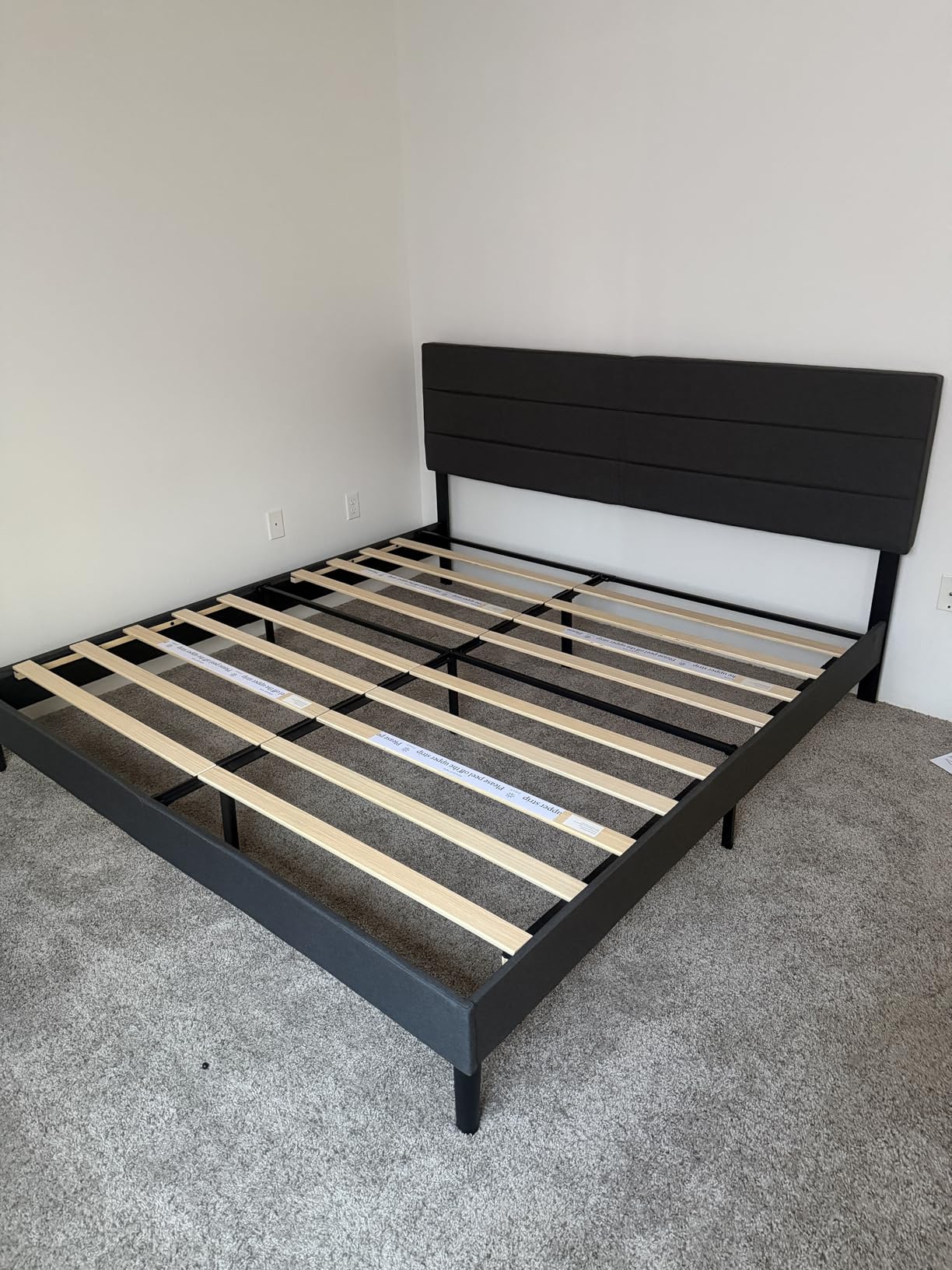 Zinus King Maya Upholstered Bed Frame with Asymmetric Headboard, Durable Wooden Slats, Sturdy Framework, Noise Free Sleep, No Box Spring Needed, Easy Assembly, Eco Friendly Packaging, Dark Grey customer photo 2