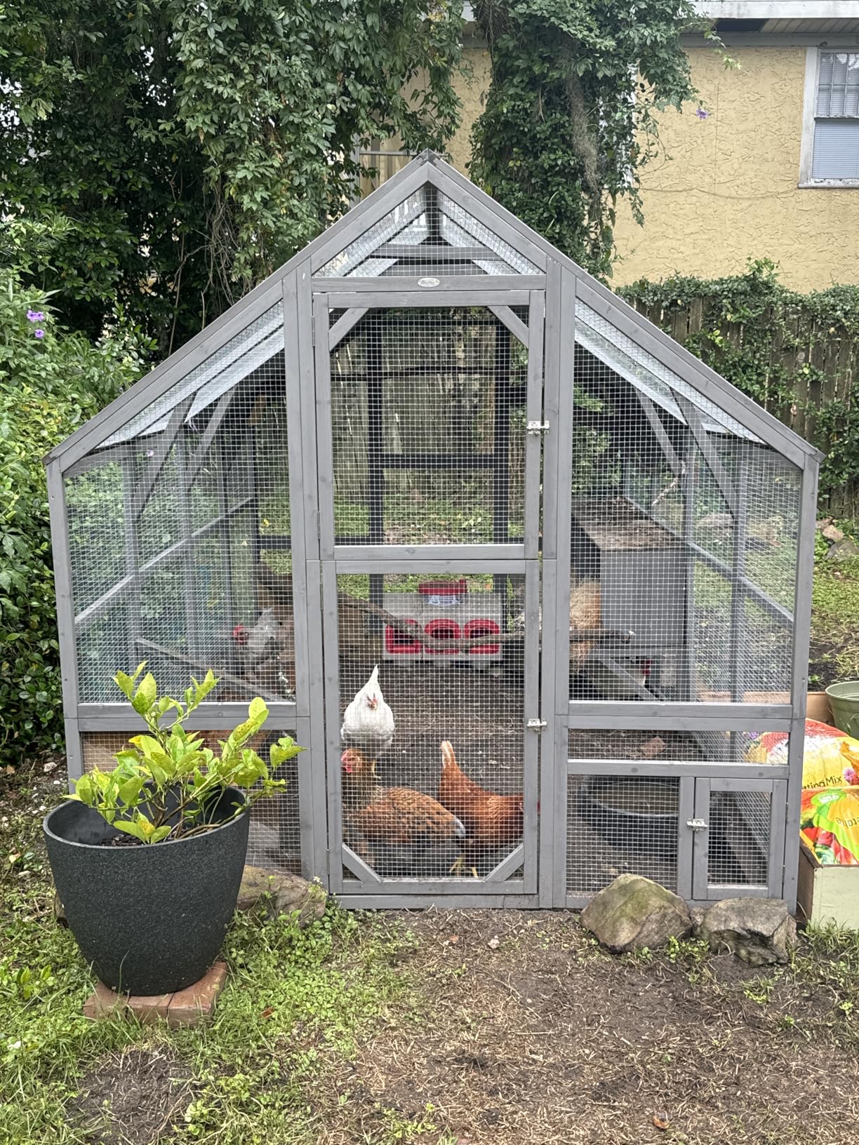 PawHut Large Wooden Chicken Coop for 8-12 Hens, Walk-in Chicken Run with Waterproof Cover, Nesting Boxes and Perch, Outdoor Poultry Cage Rabbit Hutch for Backyard, 110.2