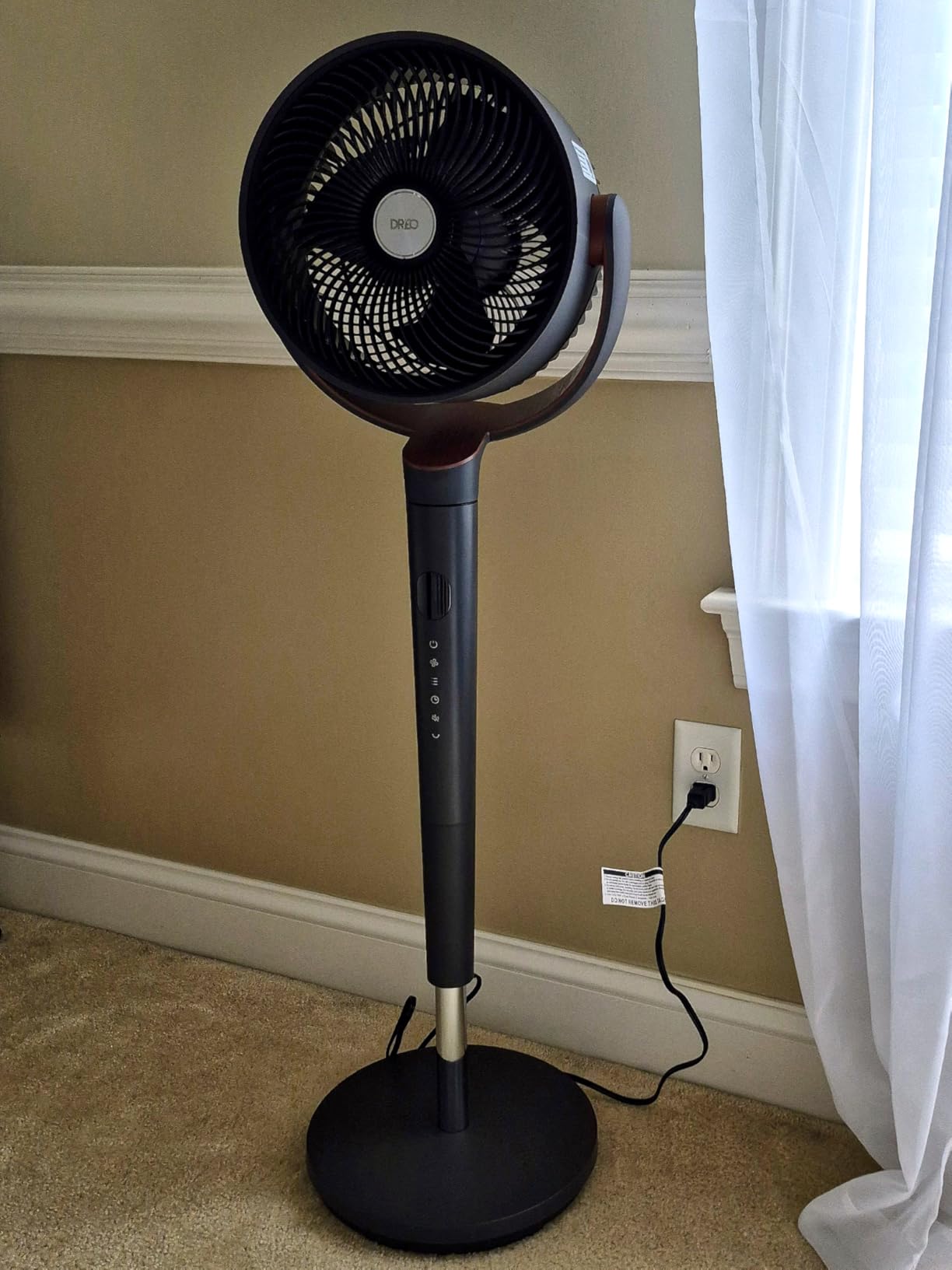 DREO Fan for Bedroom, 120° Oscillating Standing Fans, Quiet Floor Fan with DC Motor, 100ft Pedestal Fans for Room, 9 Speeds, 4 modes, 20dB, 120° Manual Vertical, 37-42'' Adjustable Height, 9H Timer customer photo 1