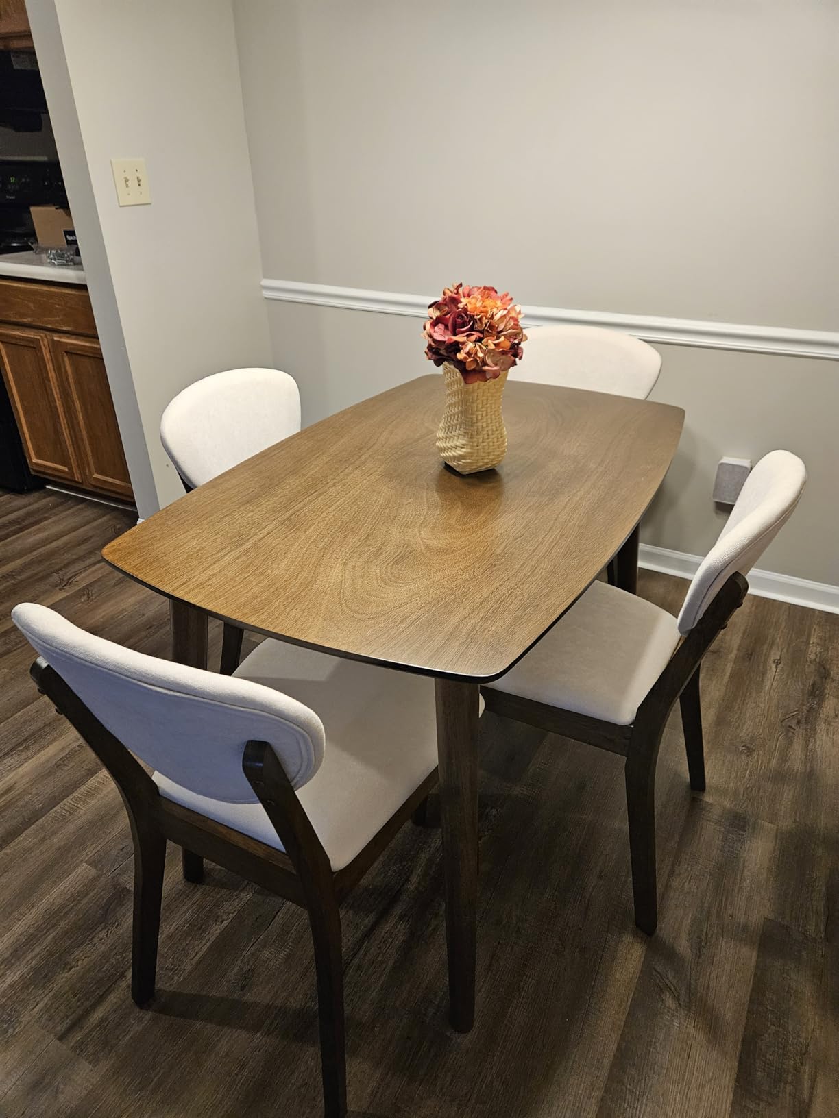 Best Choice Products 5-Piece Dining Set, Compact Mid-Century Modern Table & Chair Set for Home, Apartment w/ 4 Chairs, Padded Seats & Backrests, Wooden Frame - Walnut/Light Gray customer photo 1
