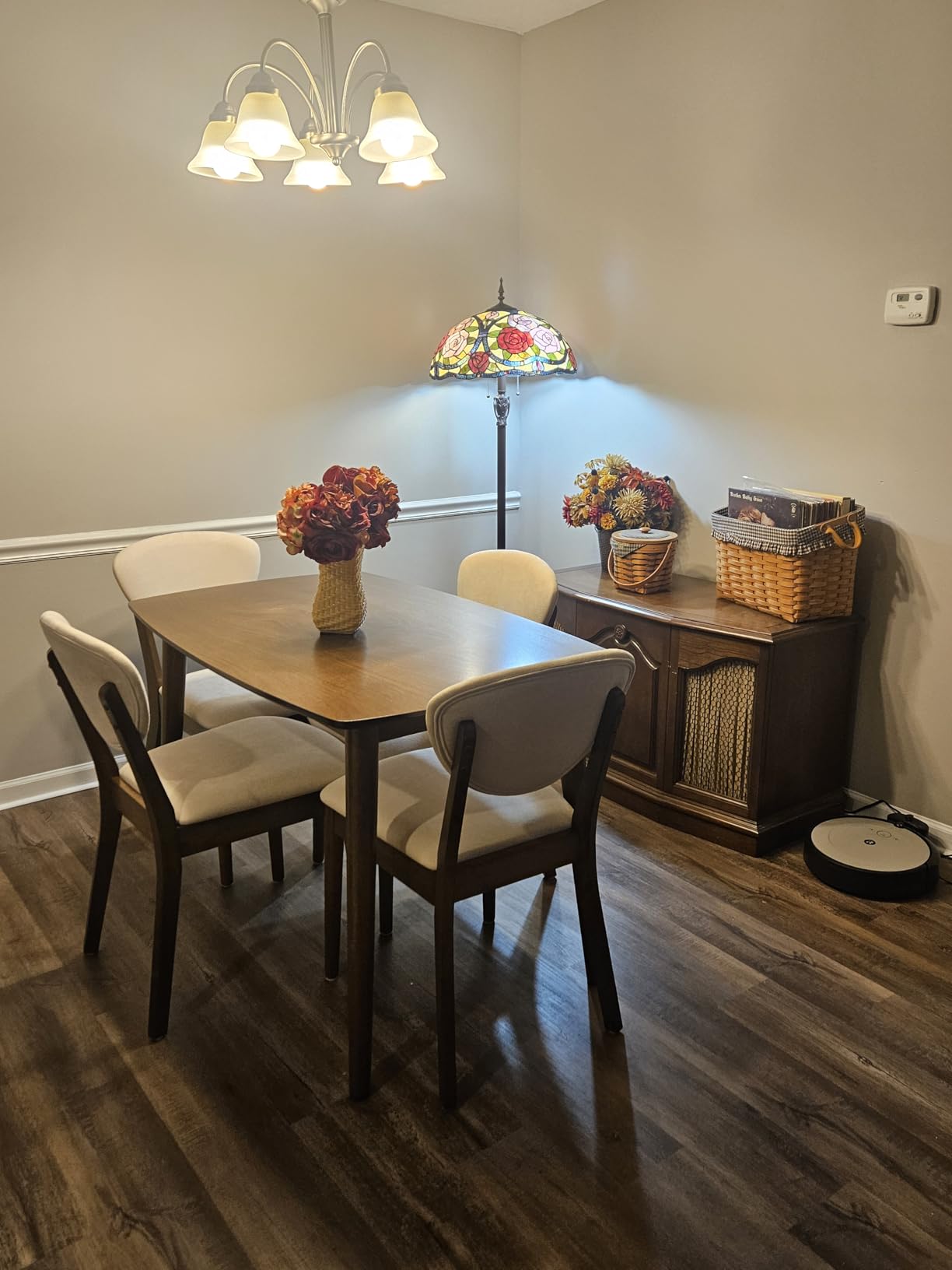 Best Choice Products 5-Piece Dining Set, Compact Mid-Century Modern Table & Chair Set for Home, Apartment w/ 4 Chairs, Padded Seats & Backrests, Wooden Frame - Walnut/Light Gray customer photo 2
