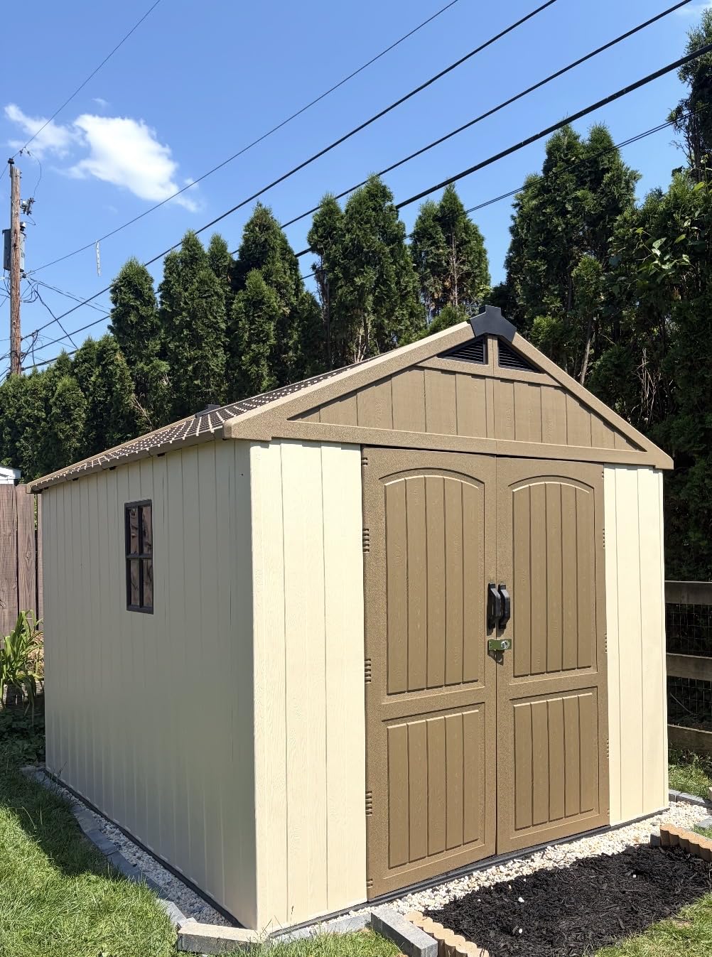 Patiowell 8 x 6 FT Plastic Outdoor Storage Shed with Floor, Resin Shed with Window and Lockable Door for Garden, Backyard, Tool Storage Use, Easy to Install in Beige (Kick-it Shed) customer photo 1