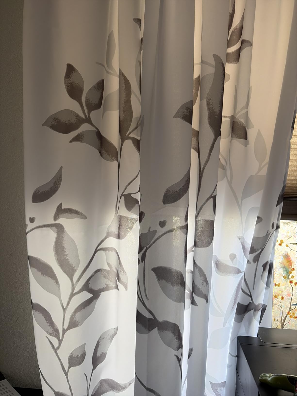 HOMEIDEAS Non-See-Through Light Grey and White Privacy Sheer Curtains 52 X 63 Inch Length 2 Panels, Leaf Floral Printed Light Filtering Semi Sheer Window Curtains Drapes for Bedroom Living Room customer photo 1