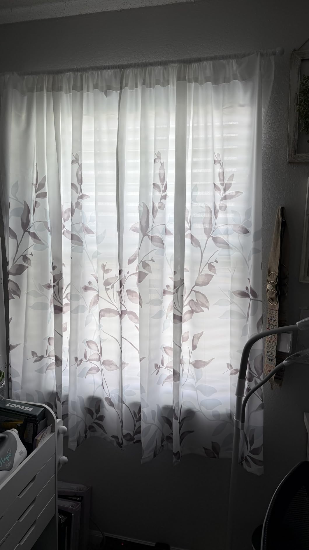 HOMEIDEAS Non-See-Through Light Grey and White Privacy Sheer Curtains 52 X 63 Inch Length 2 Panels, Leaf Floral Printed Light Filtering Semi Sheer Window Curtains Drapes for Bedroom Living Room customer photo 2