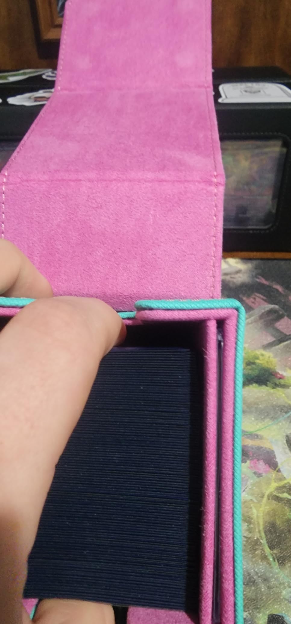 UAONO Card Deck Box for MTG Commander, Independent Commander Display, Fits 100 Double-Sleeved Cards, Magnetic Deck Case for Magic the Gathering TCG, 2 Dividers & 1 Top Loader (Turquoise/Pink) customer photo 2