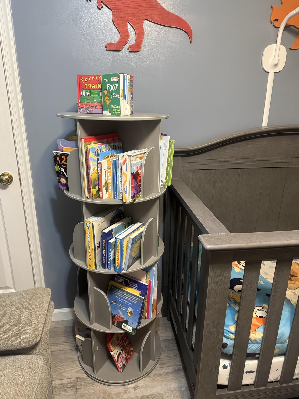 SpaceAid 4 Tier Rotating Bookshelf Tower, Spinning Bookcase Lazy Susan, Revolving 360 Book Shelf Storage Round Carousel, Vertical Rotate Turning Spiral Corner Organizer, White customer photo 1