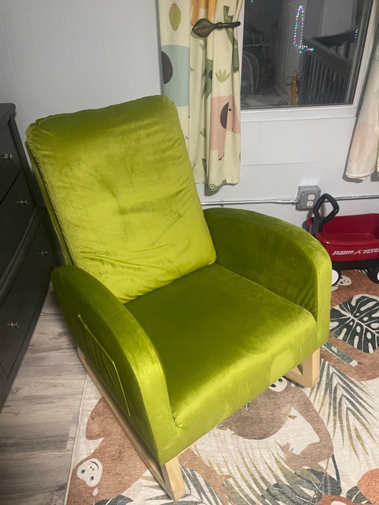 Setawix Teddy Rocking Glider Chair for Nursery, Upholstered Living Room Rocker Arm Chair, Leisure Sherpa Wingback Armchair, Mid Century Modern Rocking Accent Chair with Side Pockets (Wingback Dark Grey) customer photo 1