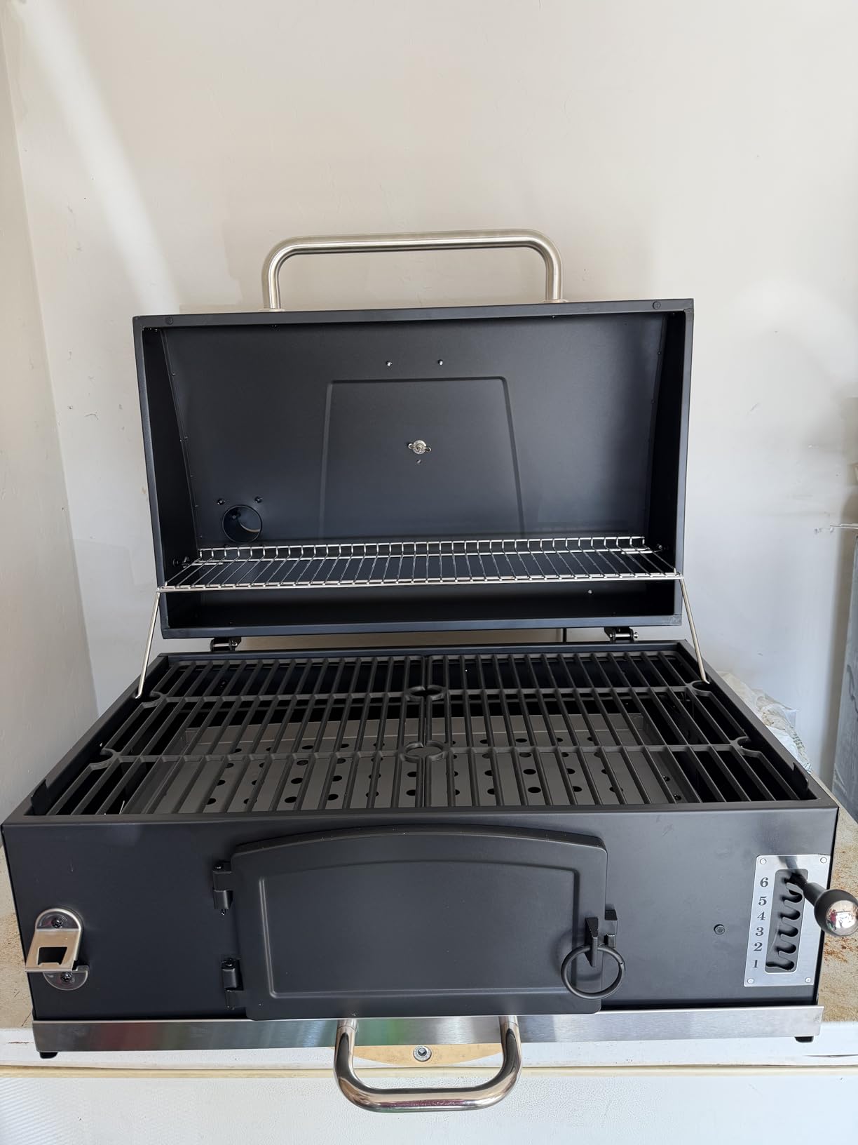 Large Built-in Barbecue Grills, Charcoal BBQ Grills with Liftable Tray, Insulated Hood & Temp Gauge, Black Stainless Steel Charcoal BBQ Barrel Grill for Outdoor Kitchen Camping Park Style customer photo 1