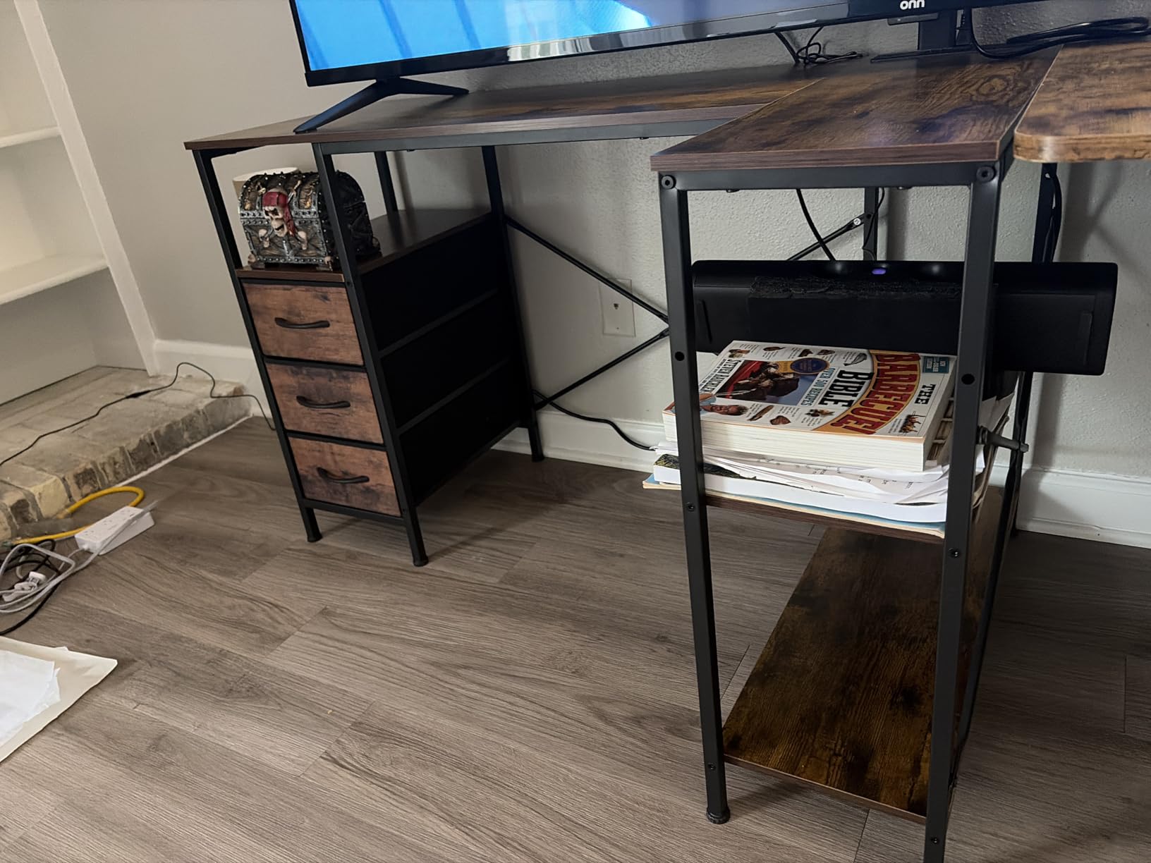 Huuger Computer Desk with 6 Drawers, Office Desk with Shelves, Reversible Gaming Desk, Corner Desk with Storage, 47inch, Rustic Brown customer photo 1