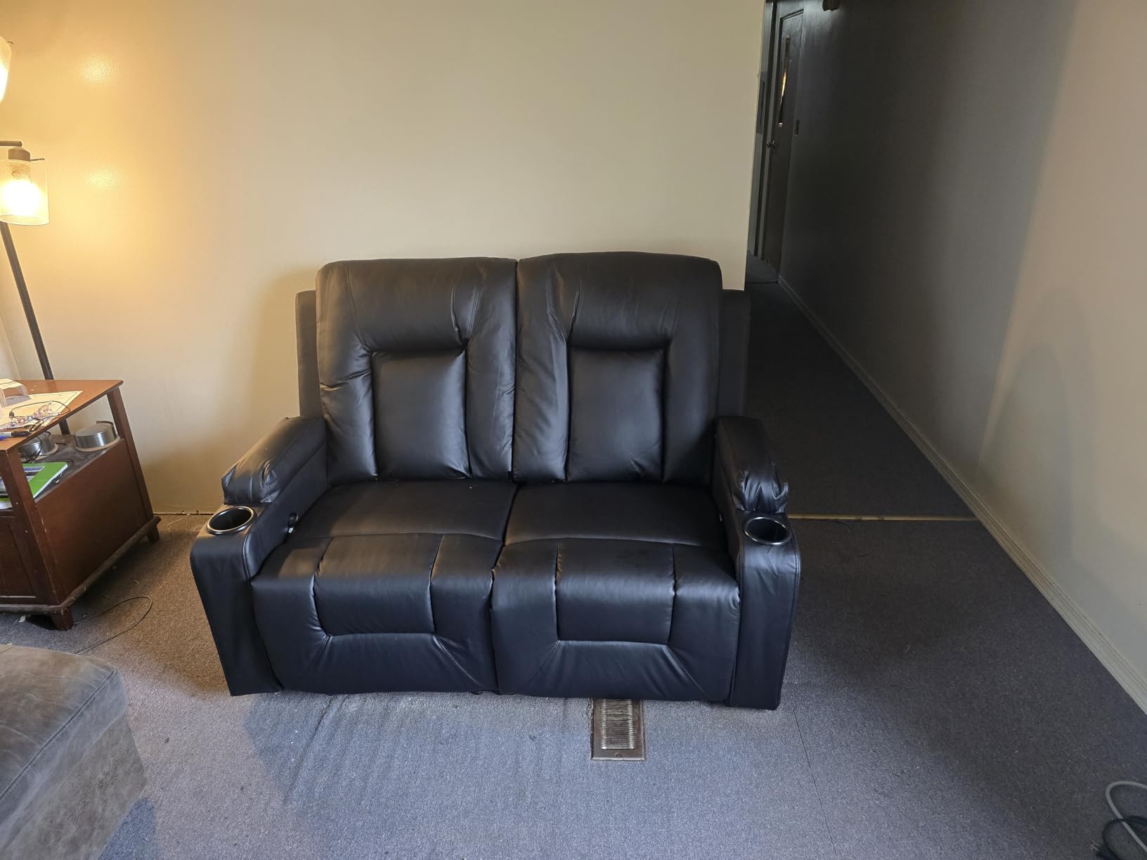 COMHOMA Living Room Furniture Set, Faux Leather Manual Recliner Sofa Sets with Cup Holders, Reclining Couch, Loveseat and Armchair, 3, Black customer photo 2