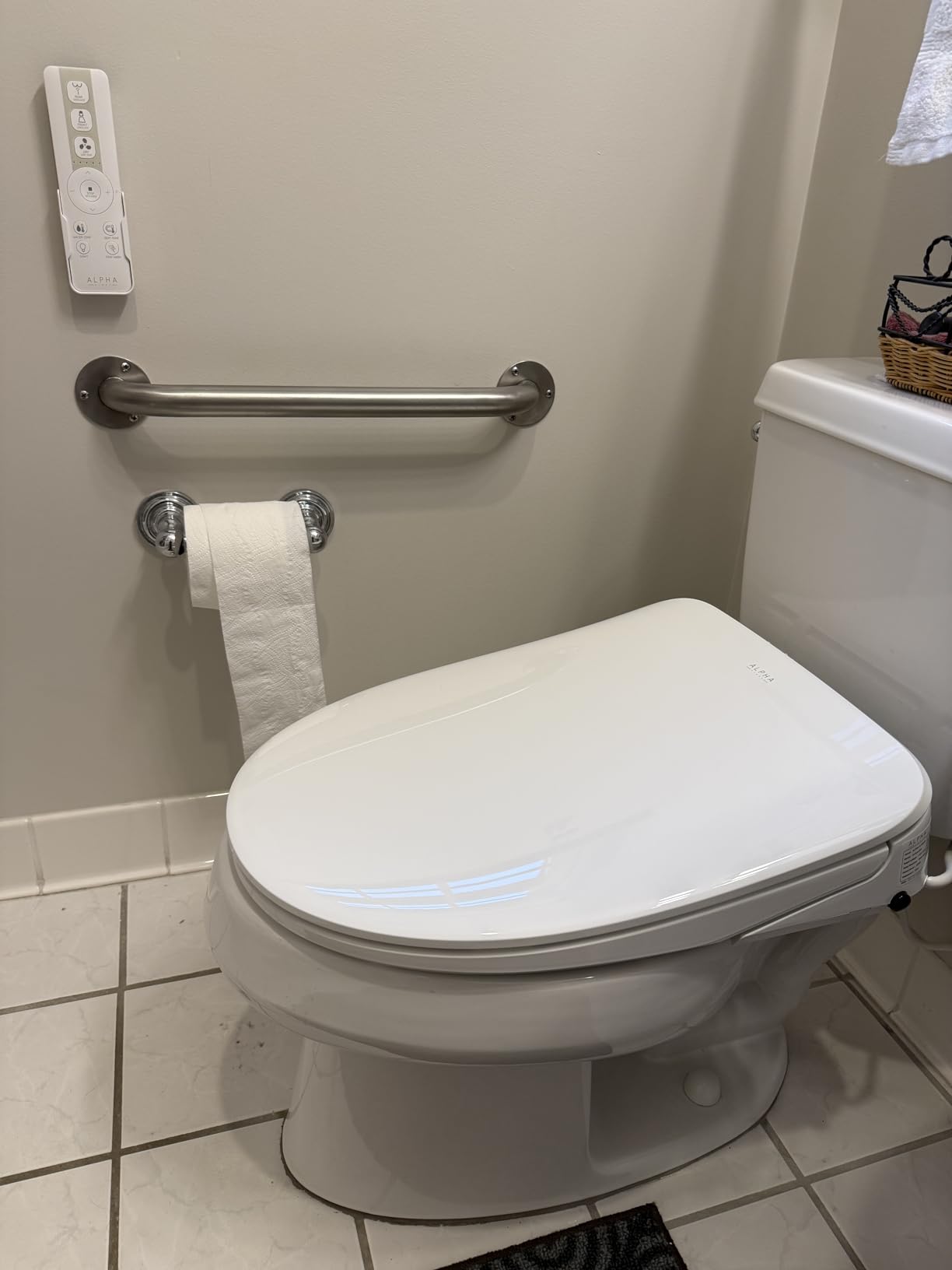 ALPHA BIDET iX Pure Bidet Toilet Seat in Elongated White - Ultra Low Profile, Endless Warm Water, Arced Stainless Steel Nozzle, Blue LED Nightlight, Dryer customer photo 1