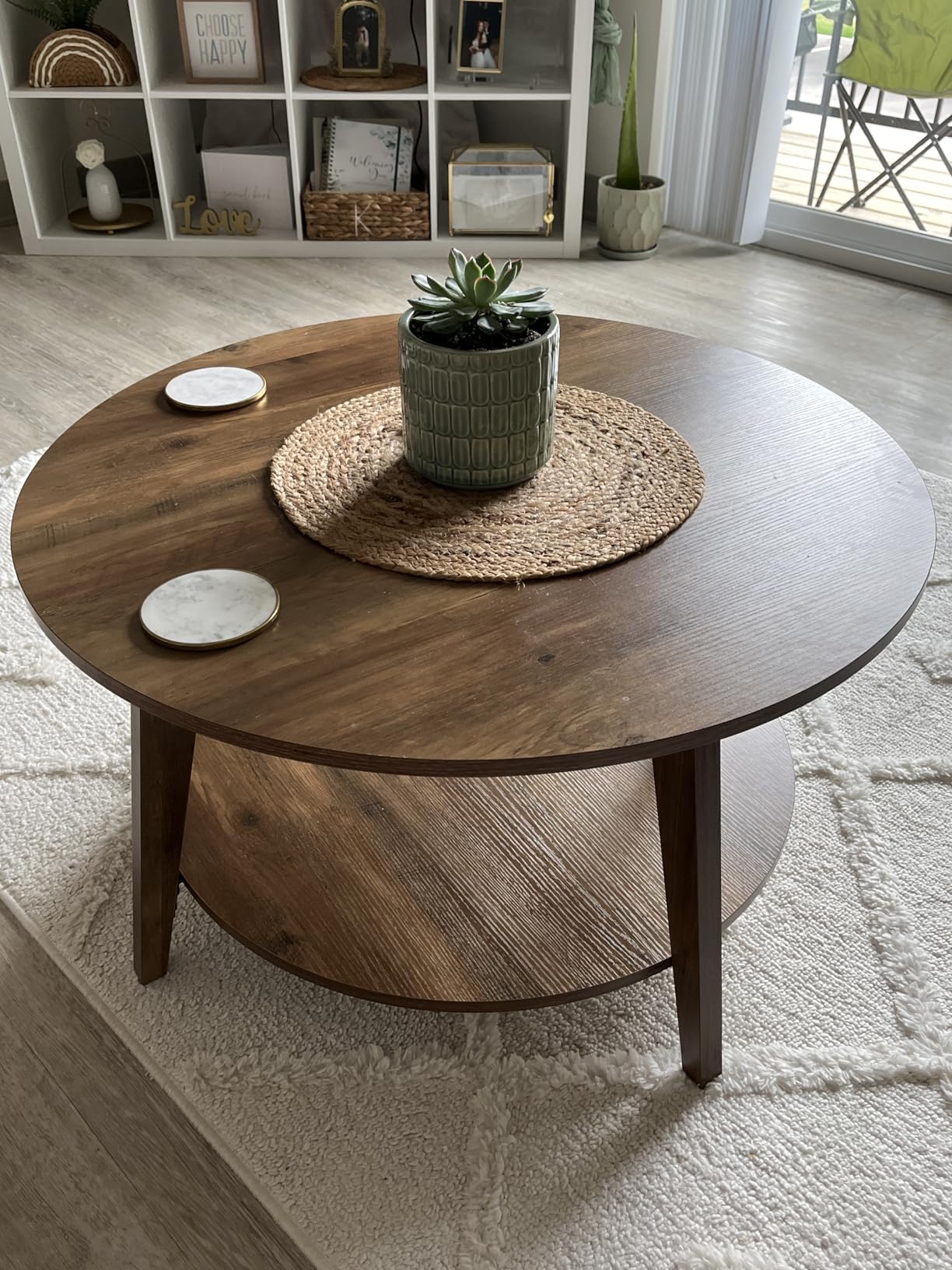 VASAGLE MAEZO Collection - Round Coffee Table, 2-Tier Center Table with Storage, Tapered Legs, Curved Transitions, 31.5 Dia. x 17.7 H Inches, Easy Assembly, for Living Room, Honey Brown ULCT243K41 customer photo 1
