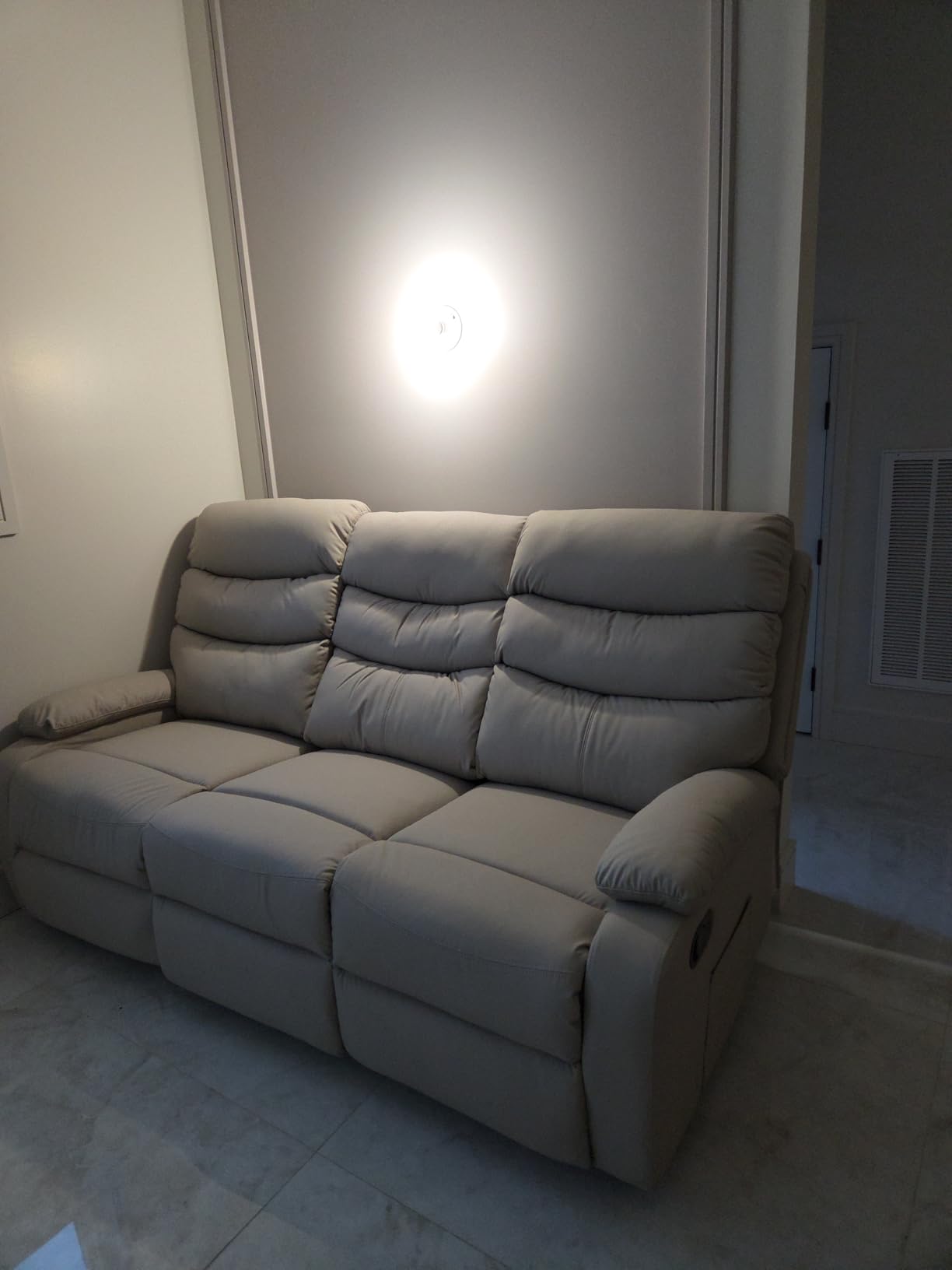 Reclining Loveseat Sofa, Anti-Scratch Leather Manual Loveseat Recliner with Side Pocket, Wall Hugger Loveseat Recliner for Living Room, RV, Home Theater (Beige) customer photo 1