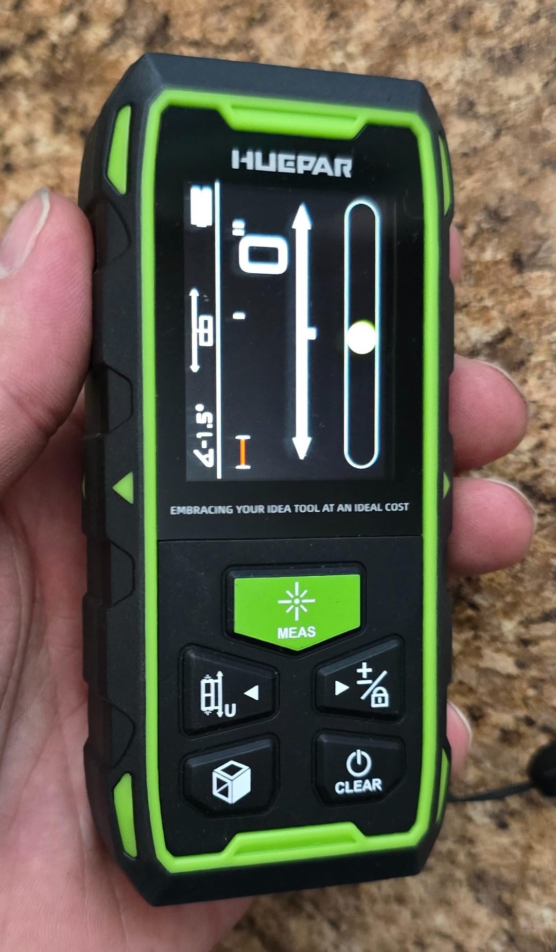 Huepar Professional Dual Laser Measuring Tool 393ft, 5 Years Warranty, Rechargeable Bilateral Laser Measurement Tool, Laser Room Measure Devices, Magnetic Metro Laser Distance Measure, Angle Sensor customer photo 2