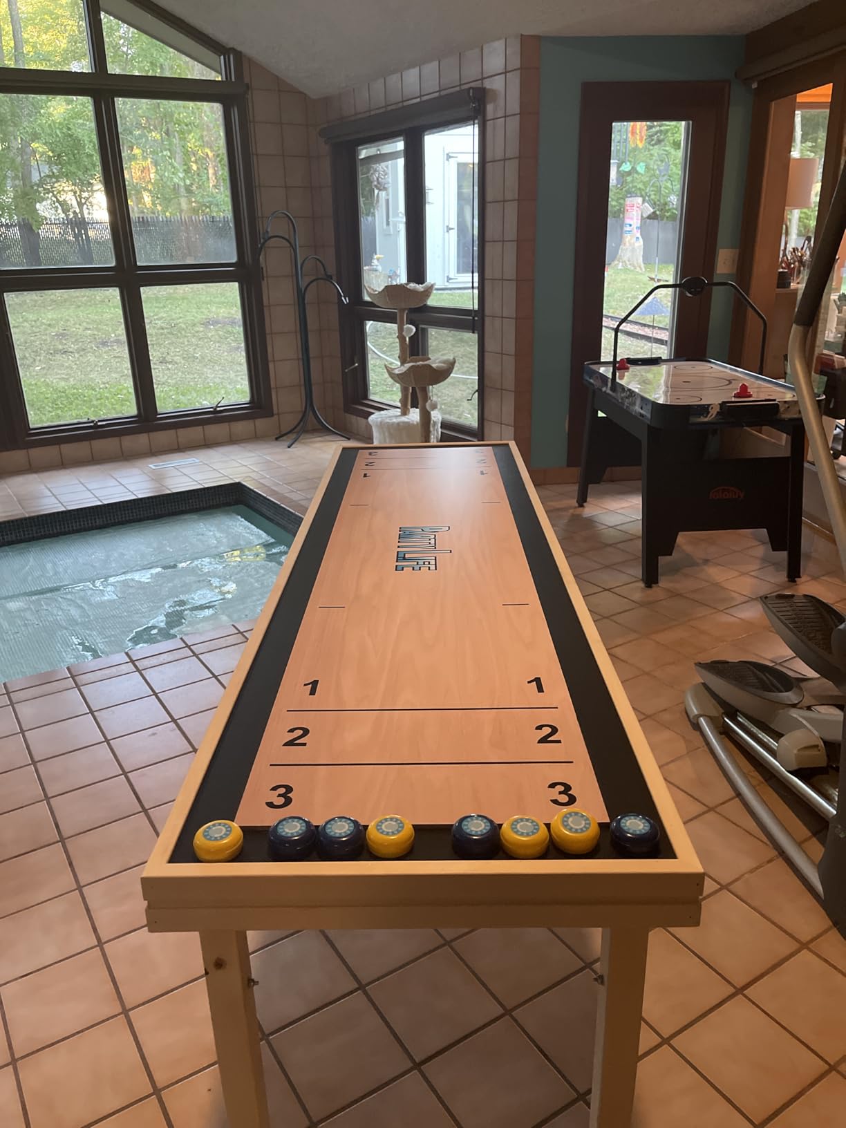 6-Foot Premium Shuffleboard Table w/Folding Legs, Pucks, and Optional LED Lights customer photo 1