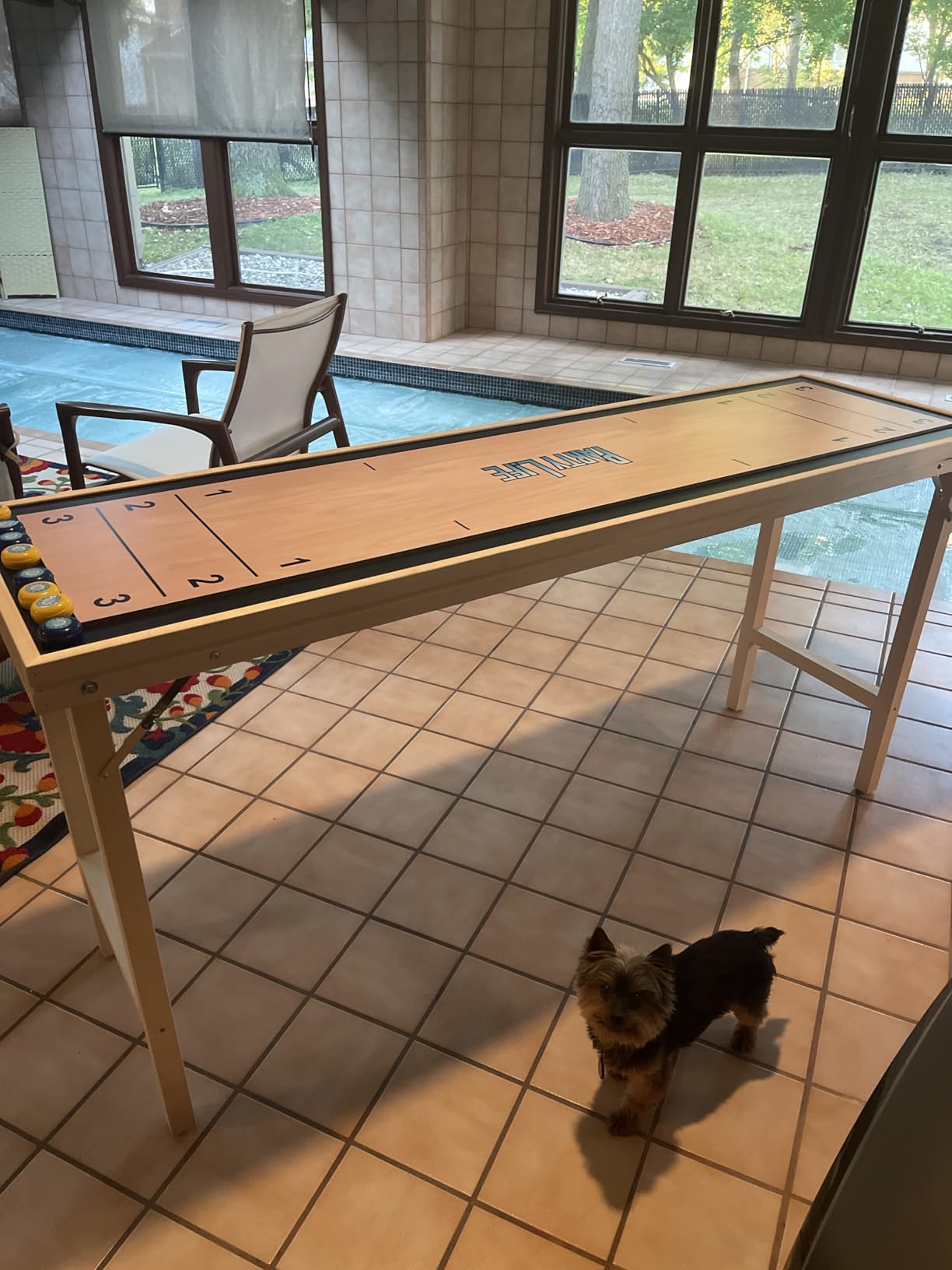 6-Foot Premium Shuffleboard Table w/Folding Legs, Pucks, and Optional LED Lights customer photo 2