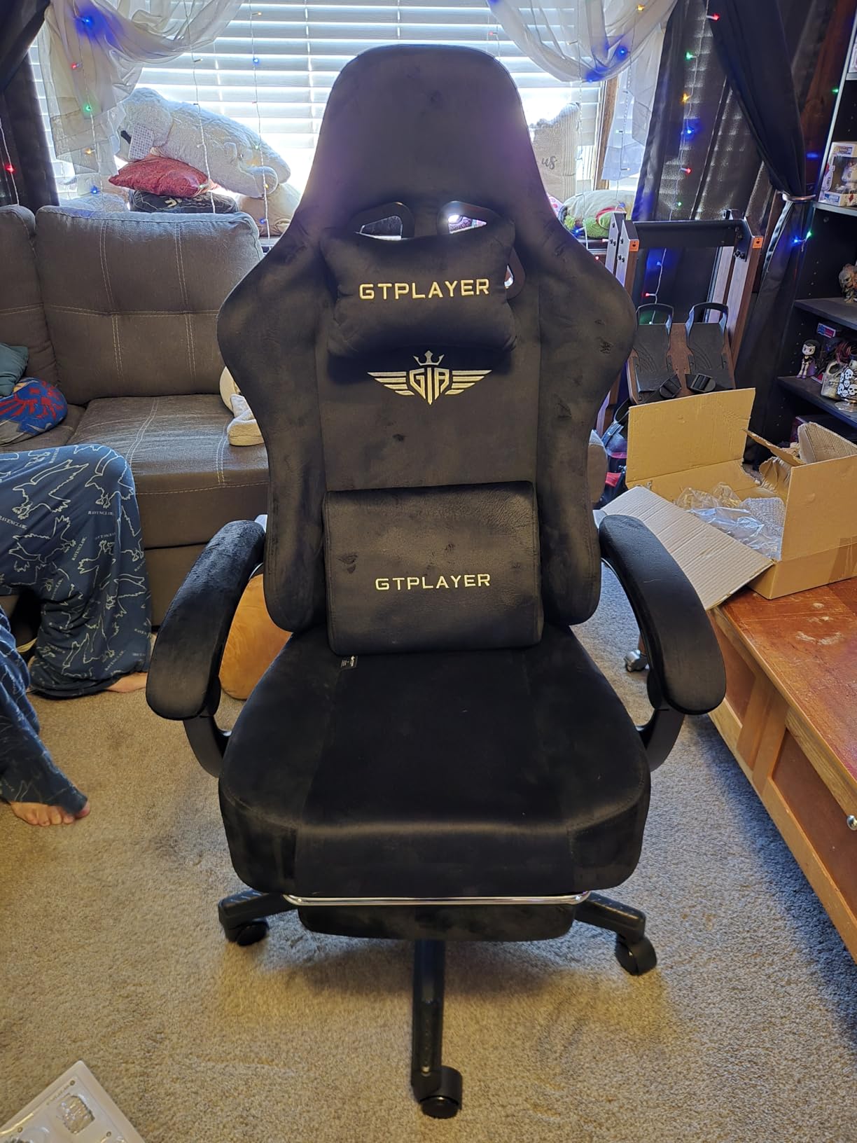 GTPLAYER Big and Tall Gaming Chair Fabric with Pocket Spring Cushion, High Back Ergonomic Computer Chair with Footrest for Adults Lumbar Support Swivel Game Chair for Office Gaming 350LBS, Black customer photo 1